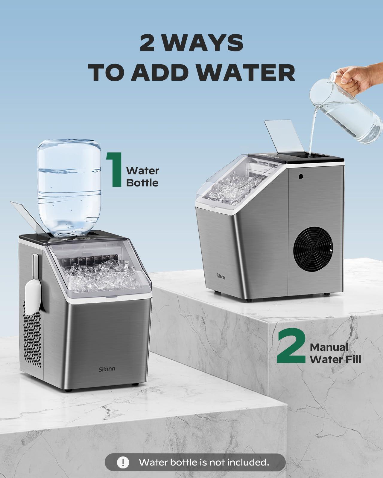 Silonn Ice Makers Countertop, 44lbs Per Day, 2 Ways to Add Water, Auto Self-Cleaning, Stainless Steel Ice Machine for Home Office Bar Party - Image 3