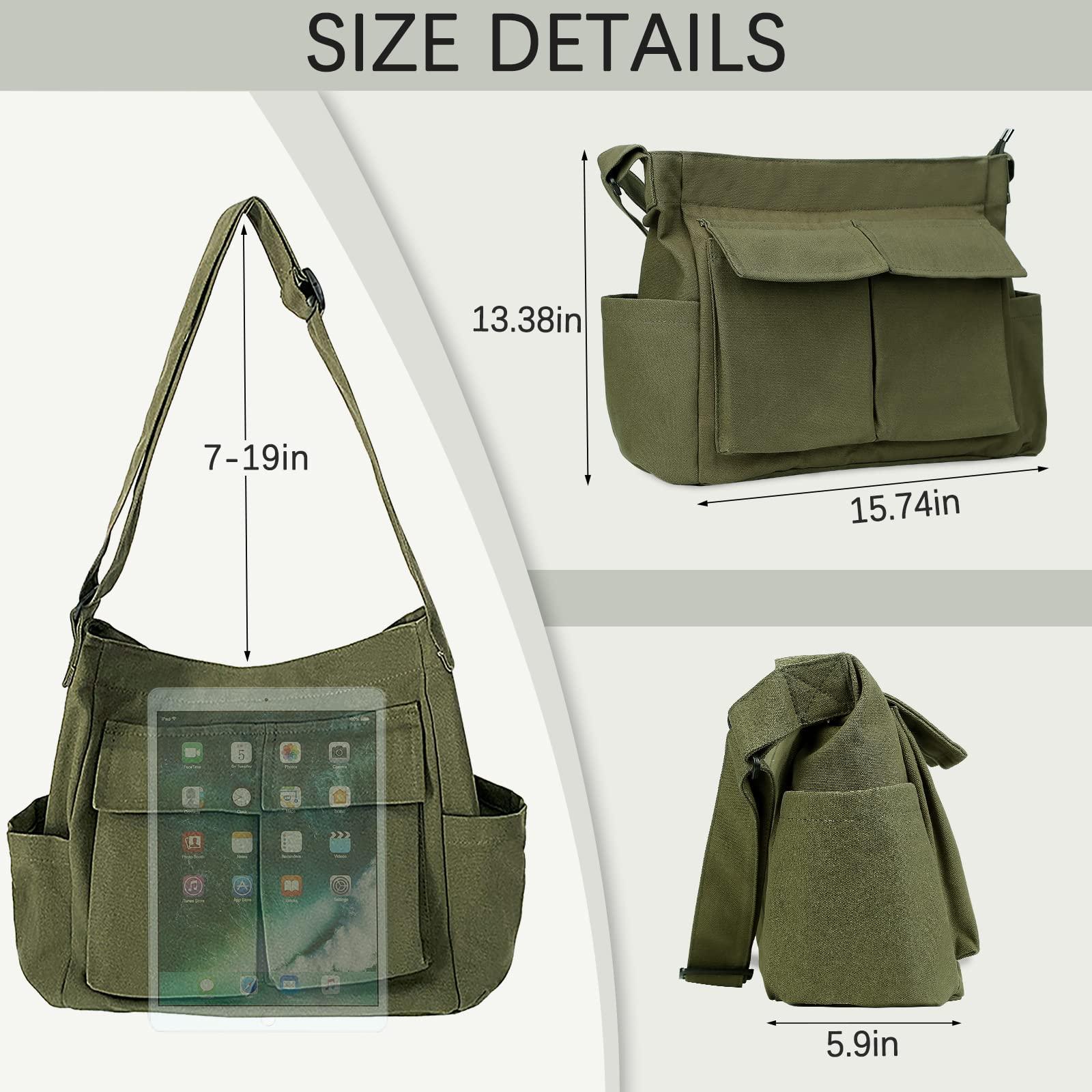 JQWSVE Canvas Messenger Bag Large Hobo Crossbody Bag with Multiple Pockets Canvas Shoulder Tote Bag for Women and Men - Image 5