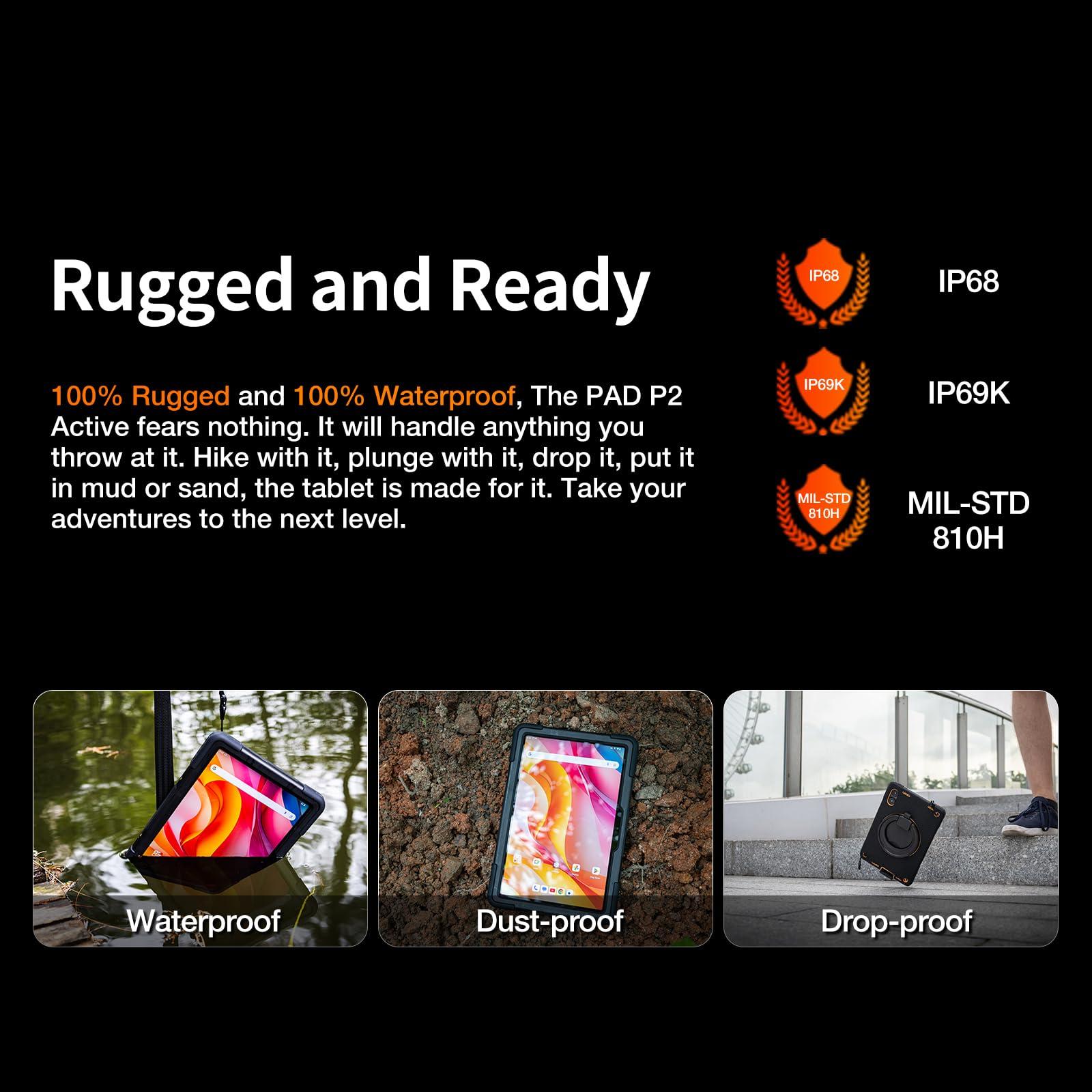 AGM PAD P2 Active Rugged Android 14 Tablet with Case, Waterproof & Drop-Proof, Widevine L1 & GMS Certified, 11" 90Hz FHD 480 NITS Display, MTK G99, 8000 mAh, 16(8+8) + 256GB[TF 2TB], GPS, Compass, OTG - Image 4