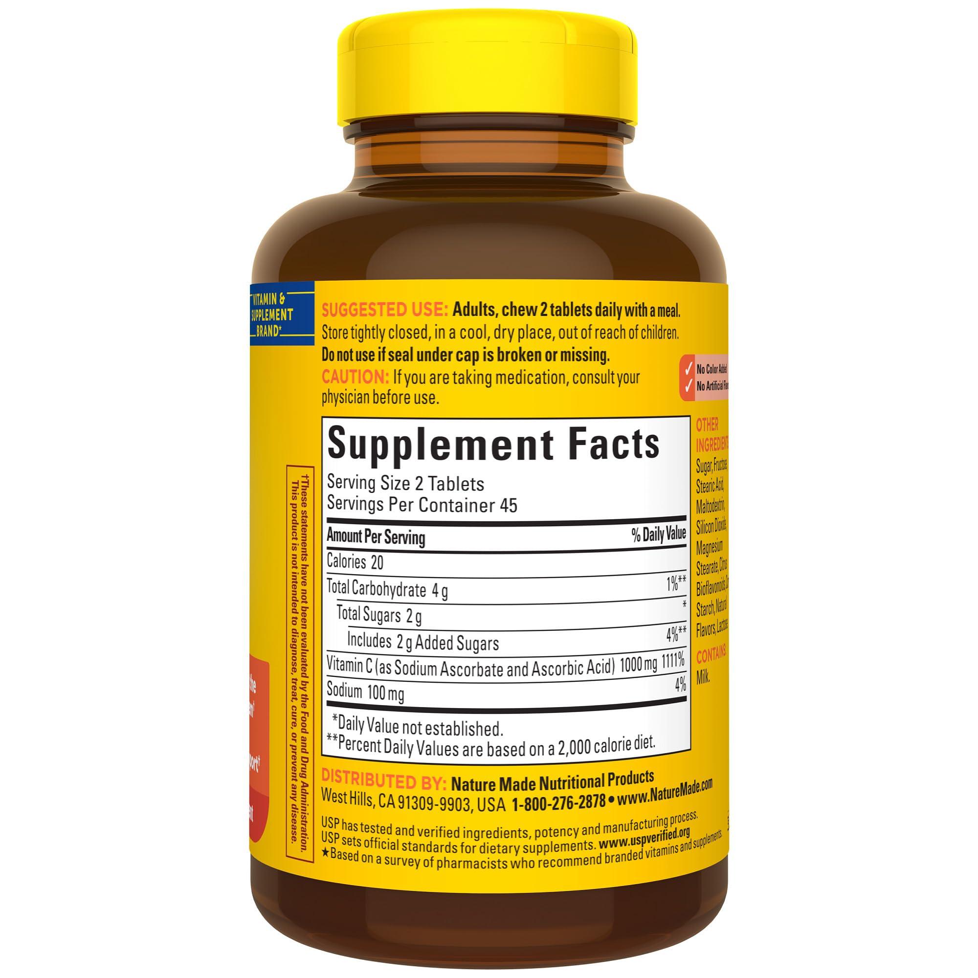 Nature Made Extra Strength Dosage Chewable Vitamin C 1000 mg per serving, Dietary Supplement for Immune Support, 90 Tablets, 45 Day Supply - Image 9