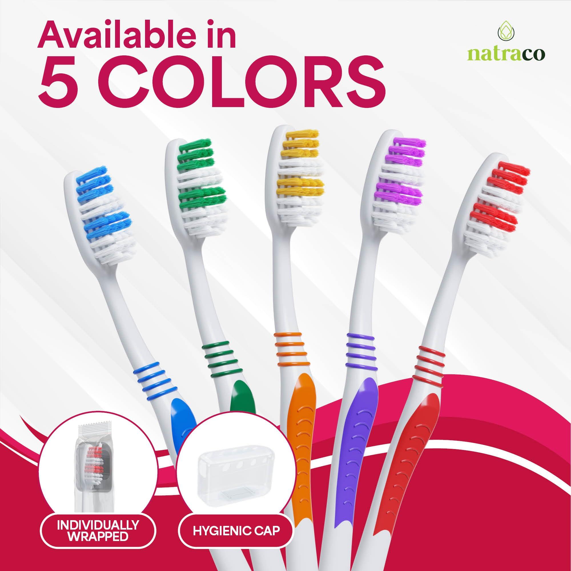 natraco Bulk Toothbrush Pack with Covers | Premium Quality Individually Wrapped Colorful Tooth Brushes | Medium Soft Bristles for Travel, Donations, Hotels (100) - Image 2