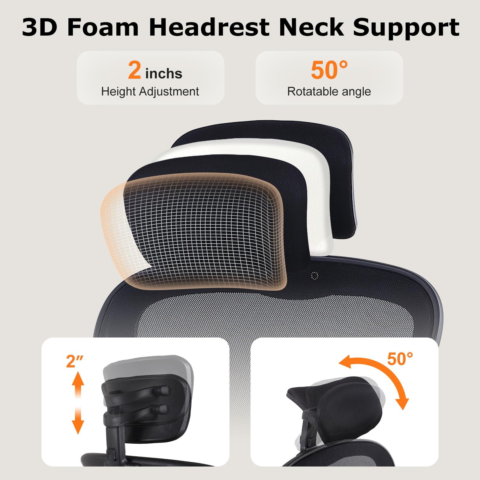 ralex-chair Ergonomic Office Chair with Adjustable Headrest & Lumbar Support, Desk Chair with Flip-Up Armrests, Comfortable for Home, Office, Conference Room - Image 6