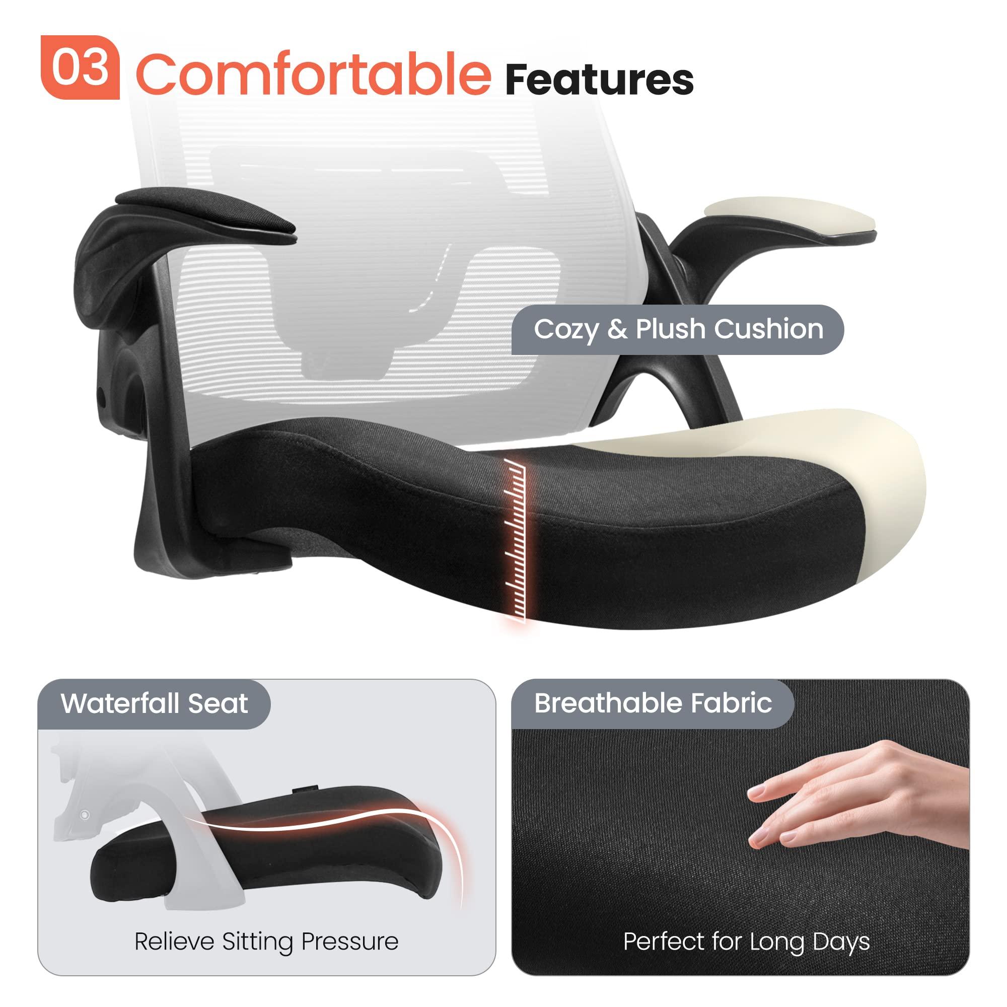 NEO CHAIR Office Desk Chair Computer High Back Mesh Gaming Seat with Ergonomic Adjustable Comfy Flip-up Armrests Lumbar Support Height for Home (Black) - Image 5
