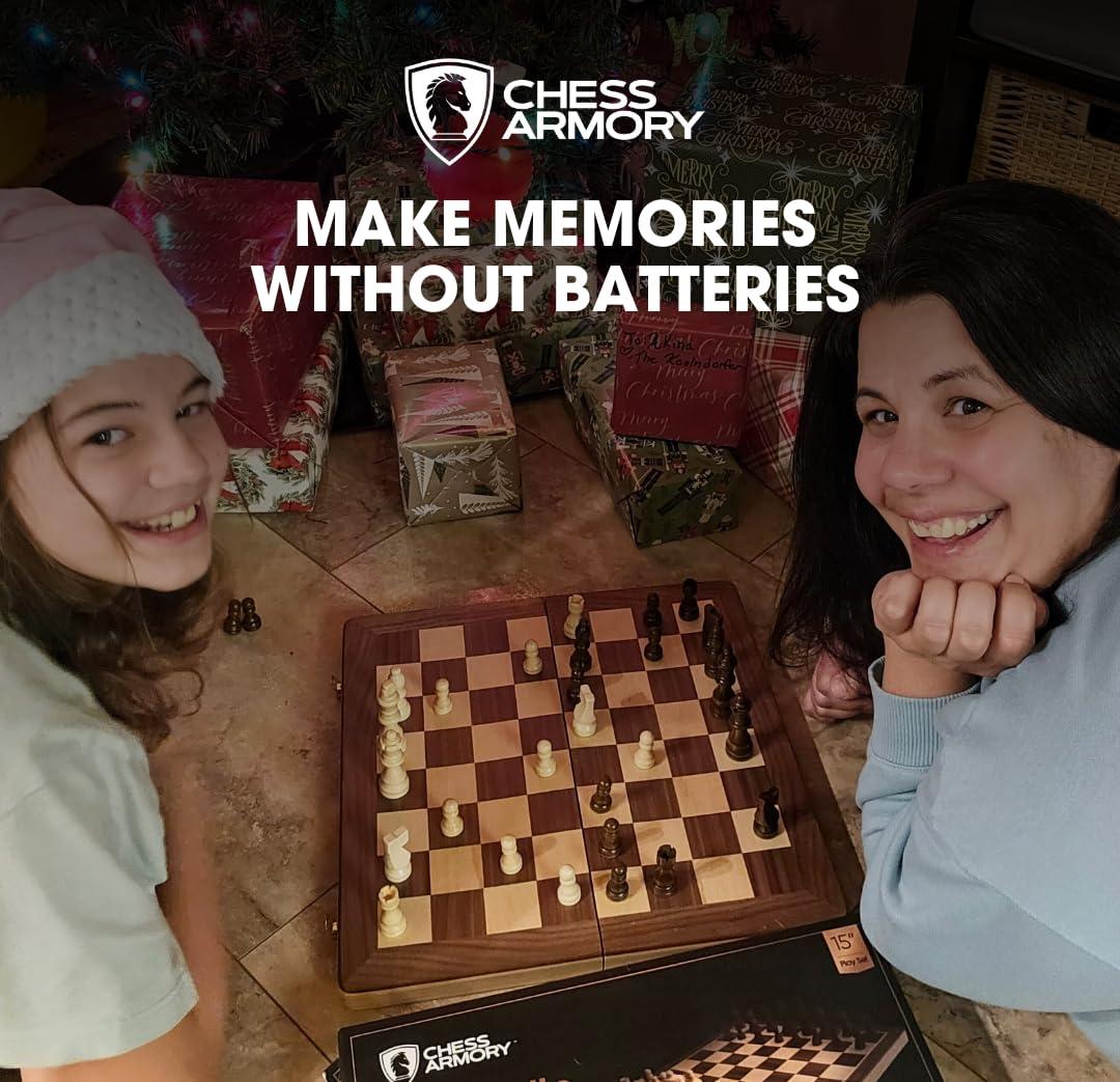 Chess Armory Wooden Chess Set 15 Inch - Classic Handcrafted Game Board for Adults and Kids with Extra Queen Pieces and Storage Box - Ideal for Home and Travel - Non-Magnetic - Image 6