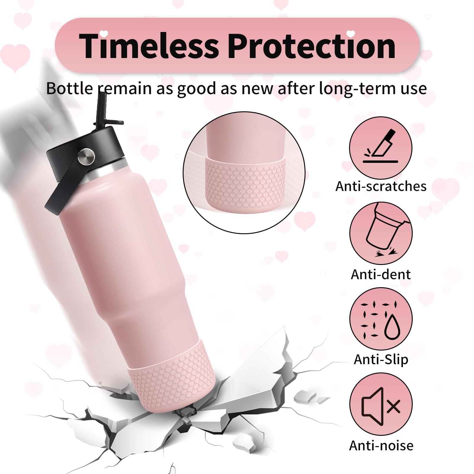 WUQID Heart Shape Silicone Boot, Compatible with Hydro Flask Wide Mouth Vacuum Water 32oz Bottle, Anti-Slip Reduce Dent Protective Bottom Sleeve Cover - Image 4