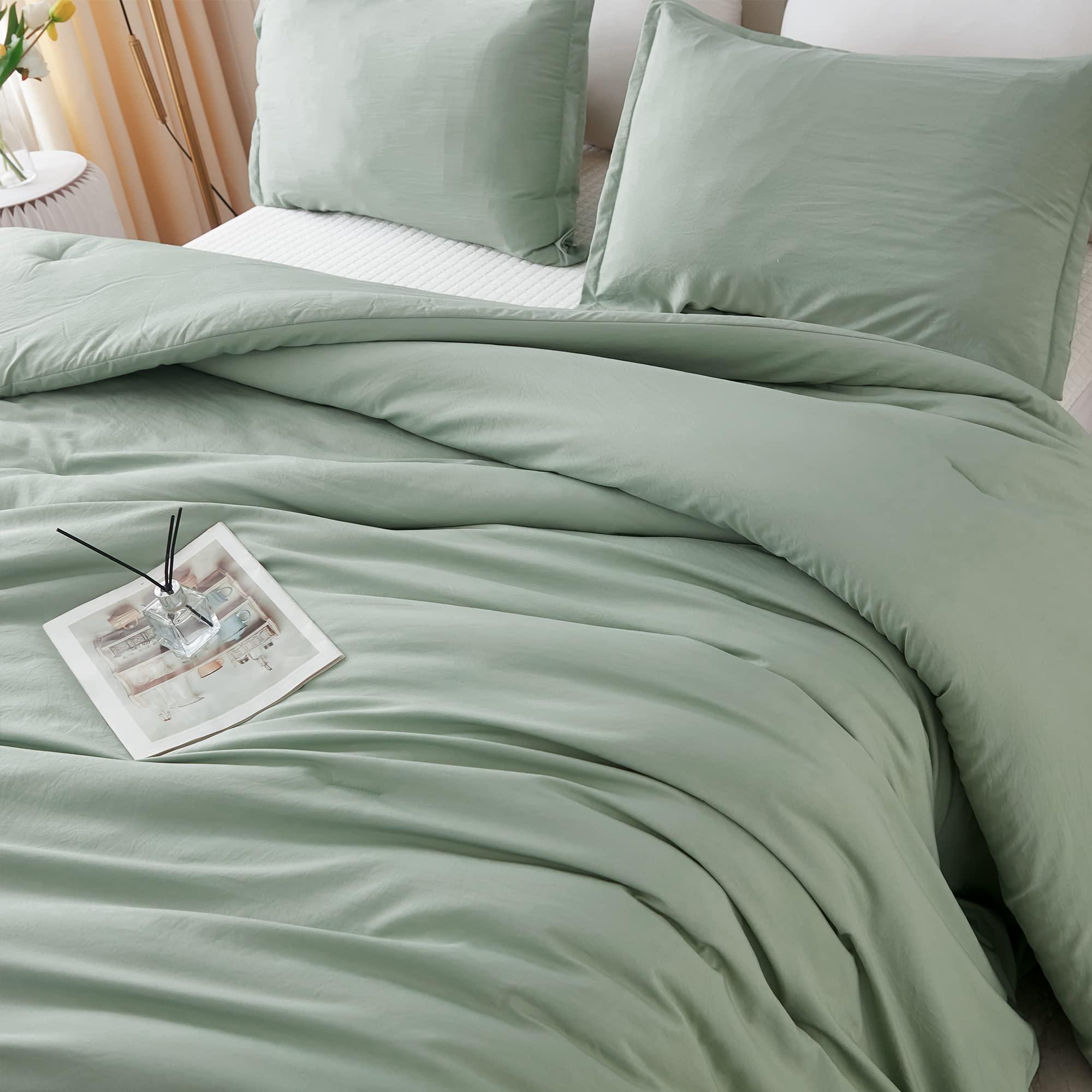 Litanika Queen Comforter Set Sage Green, 3 Pieces Lightweight Comforters Queen Size Solid Bedding Comforters Sets, Down Alternative Comforter Bed Set Quilt Blanket - Image 6
