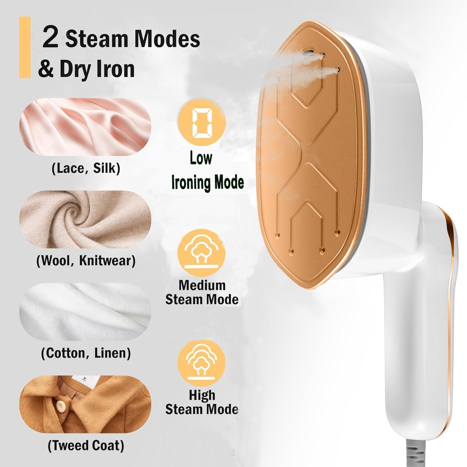 Garment Steamer, 2-IN-1 Travel Iron for Clothes, Powerful Clothes Steamer Iron for Travel, 1100W, Fast Heat-up, 3 Steam Levels Output, Portable Handheld Steamer for Travel Home & Office (Light White) - Image 4