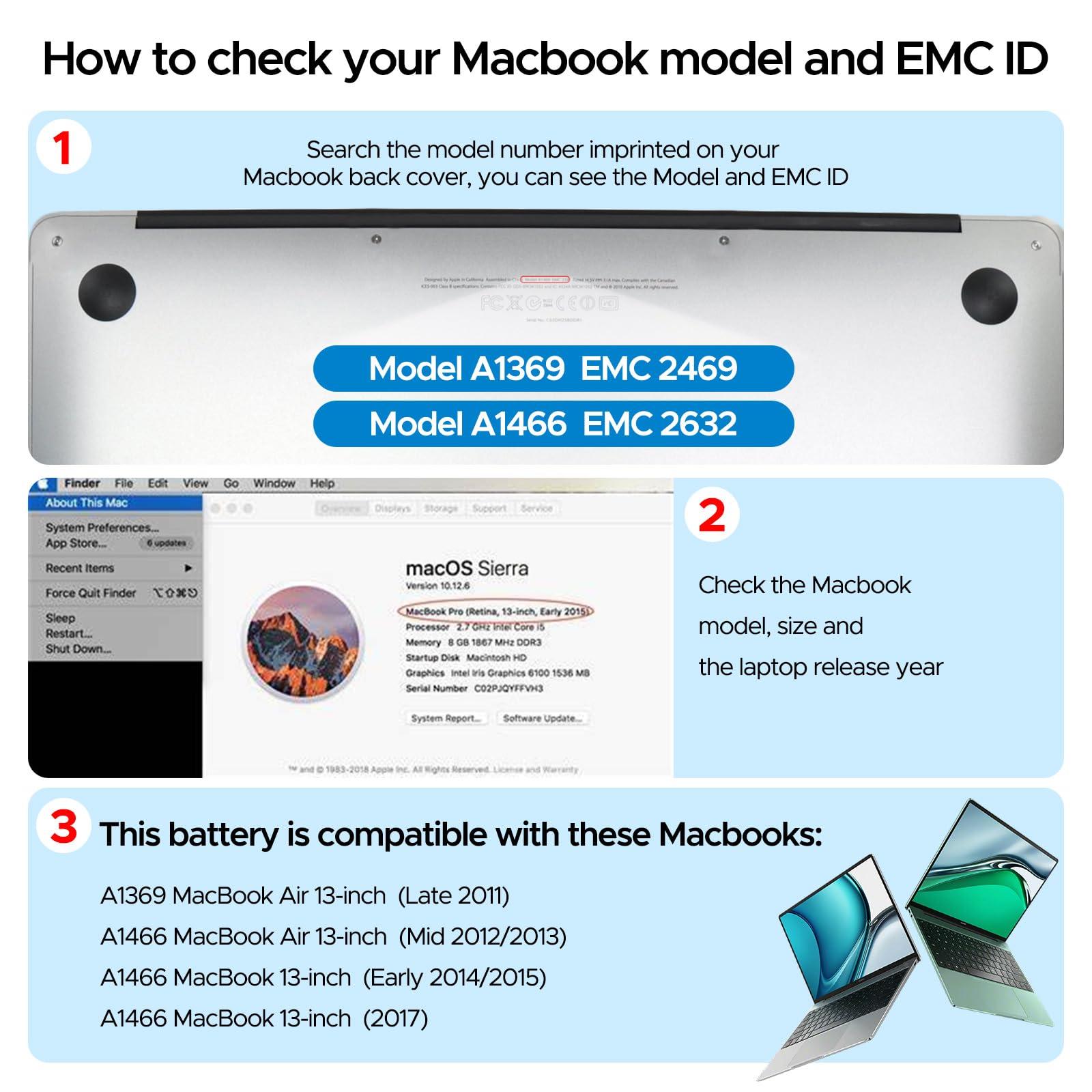Key Power A1466 Battery, 13 inch MacBook Air Battery Replacement for A1466 (Mid 2012/2013, Early 2014/2015, 2017), A1369 (Late 2010, Mid 2011), Compatible Laptop Models A1496 A1377 A1405 - Image 3