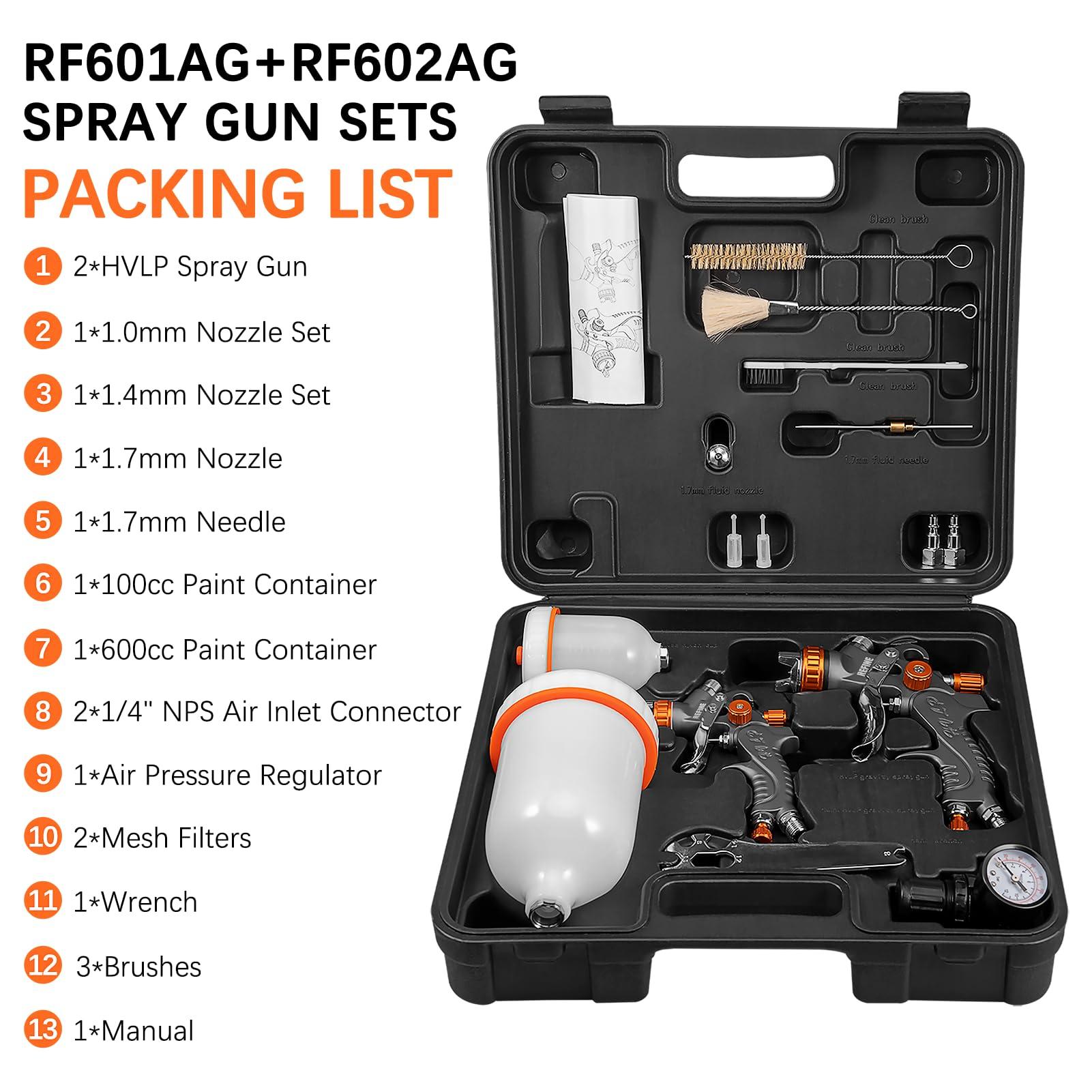 REFINE HVLP Air Gravity Spray Gun Sets, 2-Spray Paint Gun, 1.0mm 100ml & 1.4/1.7mm 600ml Auto Paint Sprayer Gun with Air Regulator for Car Paint, Primer, Topcoat & Touch-Up, Furniture, House Painting. - Image 8