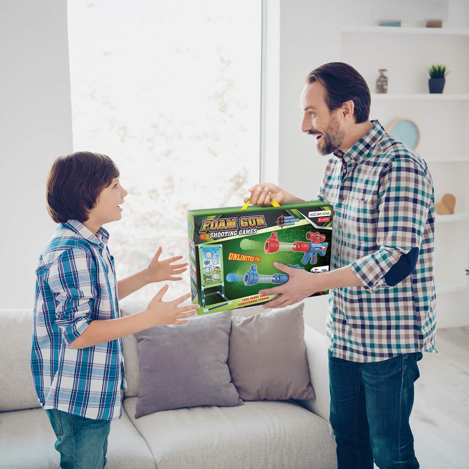 SpringFlower Shooting Game Toy for 5 6 7 8 9 10+ Years Olds Boys,2pk Foam Ball Popper Air Toy Guns with Standing Shooting Target,24 Foam Balls, for Kids - Image 5