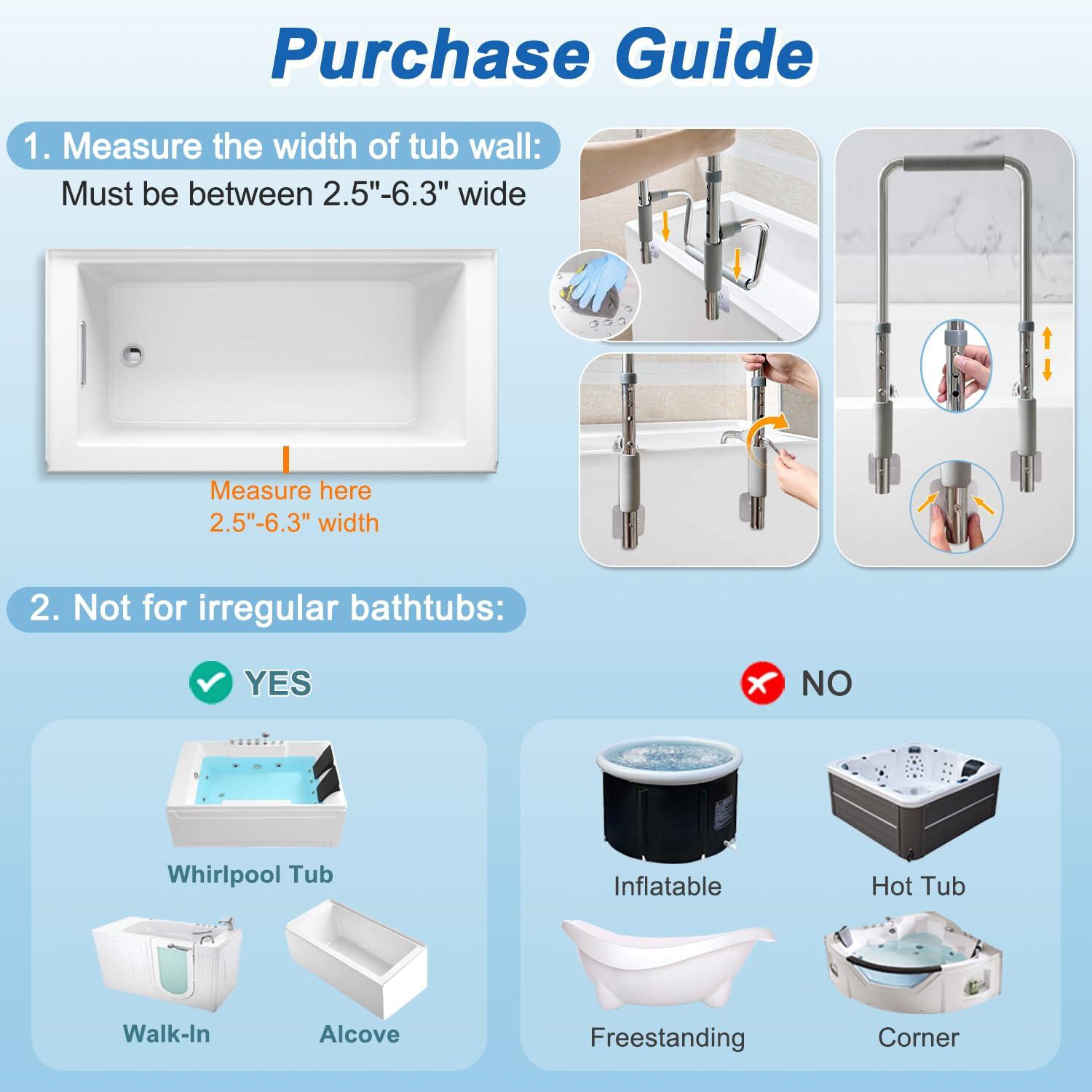 Bath Tub Handles for Seniors Shower Rails Elderly Adults Safety, Bathtub Clamp Grab Bars Helper No Drill, Handicap Bathroom Tub Support Bar Assist Devices, Help Getting Out of Bathtub - Image 3