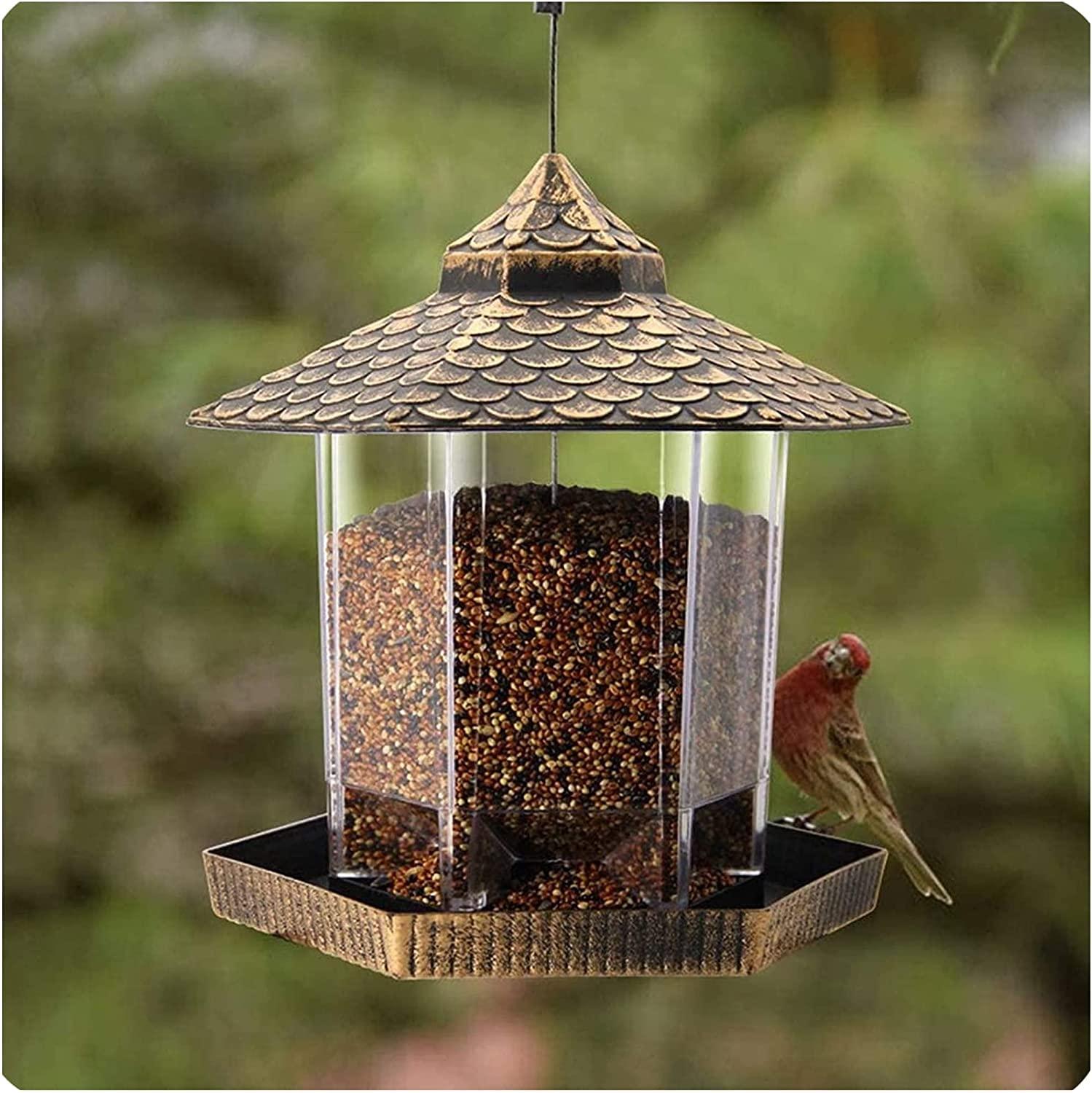 Twinkle Star Wild Bird Feeder Hanging for Garden Yard Outside Decoration, Hexagon Shaped with Roof - Image 2