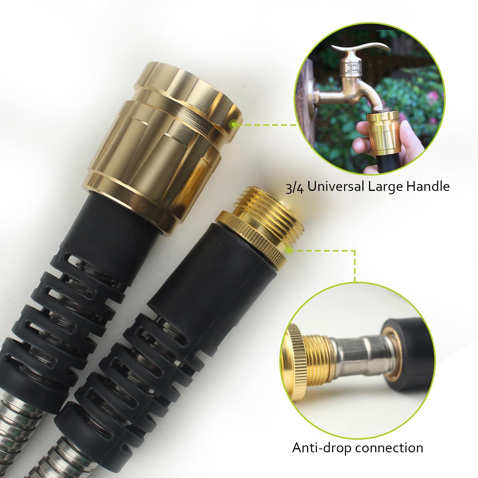 50FT Metal Garden Hose - Stainless Steel, Heavy Duty, Flexible & Lightweight, Never Kink and Tangle, with 10-Function Nozzle, Pressure Resistant for Outdoor Use (Yellow) - Image 8