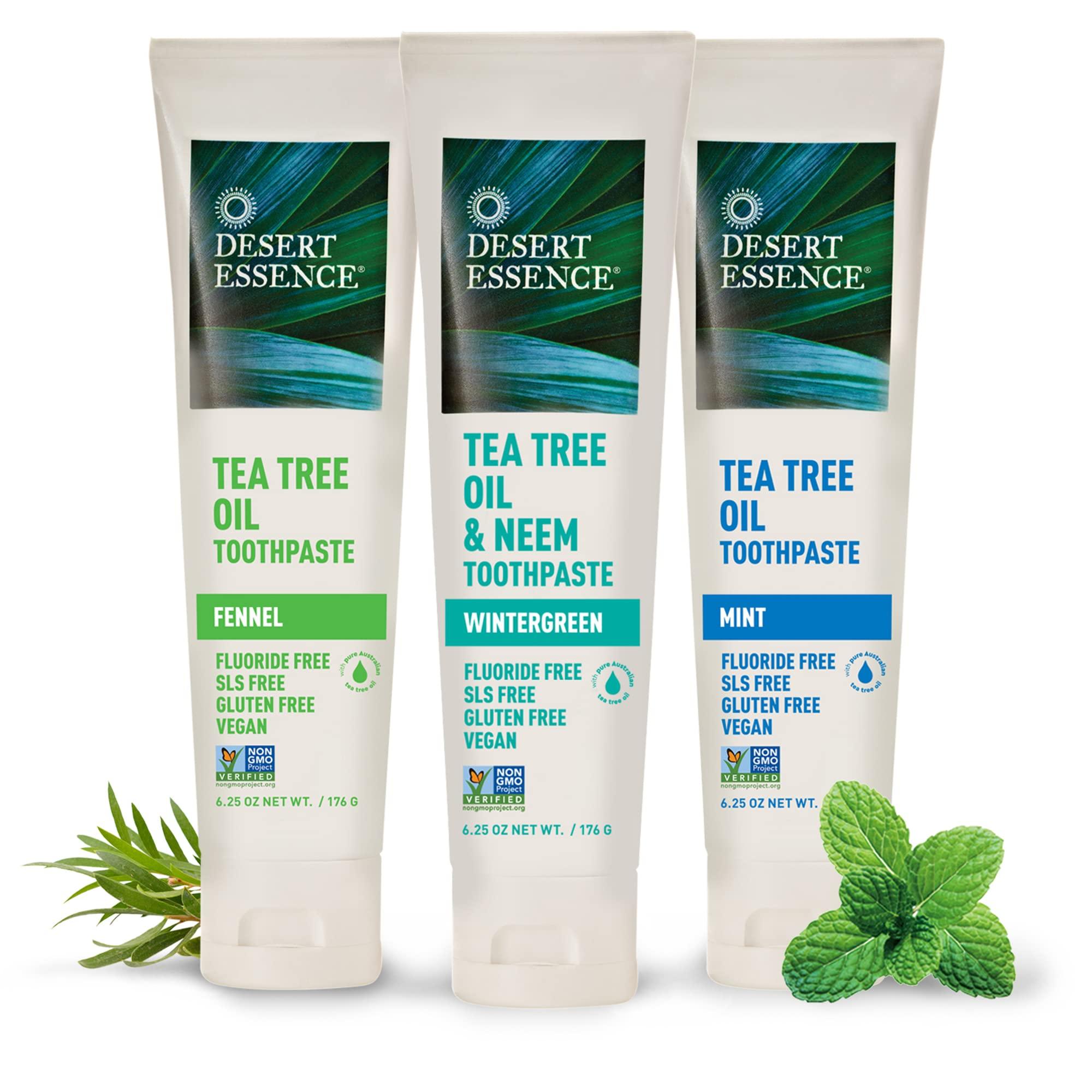 Desert Essence Tea Tree Oil & Neem Toothpaste - Fluoride-Free, Gluten-Free, SLS Free Formula - Vegan, Herbal Toothpaste for Plaque Reduction - Wintergreen Flavor, 6.25 oz - Image 9