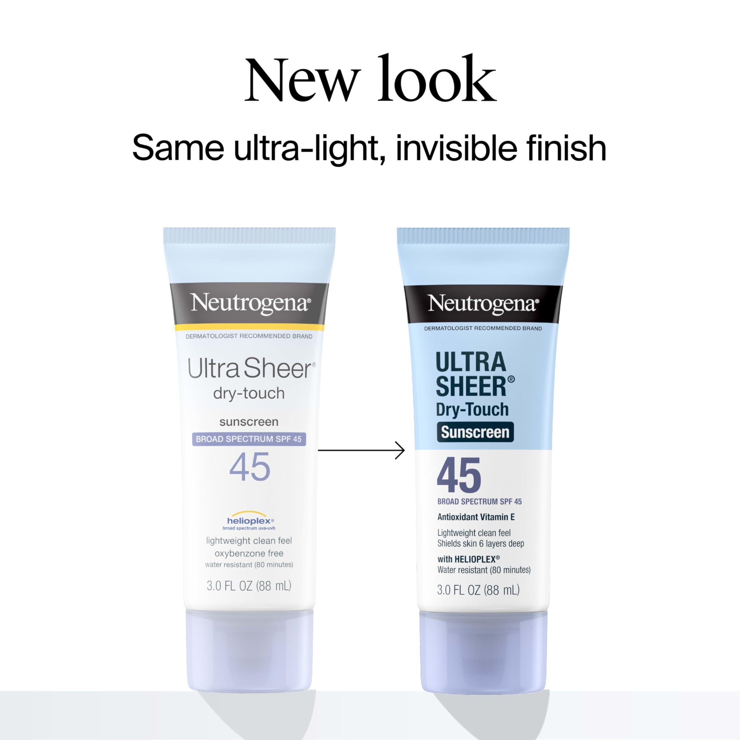 Neutrogena Ultra Sheer Dry-Touch Sunscreen For Face & Body, SPF 45 Broad Spectrum UVA/UVB Protection, Lightweight Water Resistant & Non-Greasy, Travel Size Sunscreen, 3 fl. oz 2 pack - Image 2