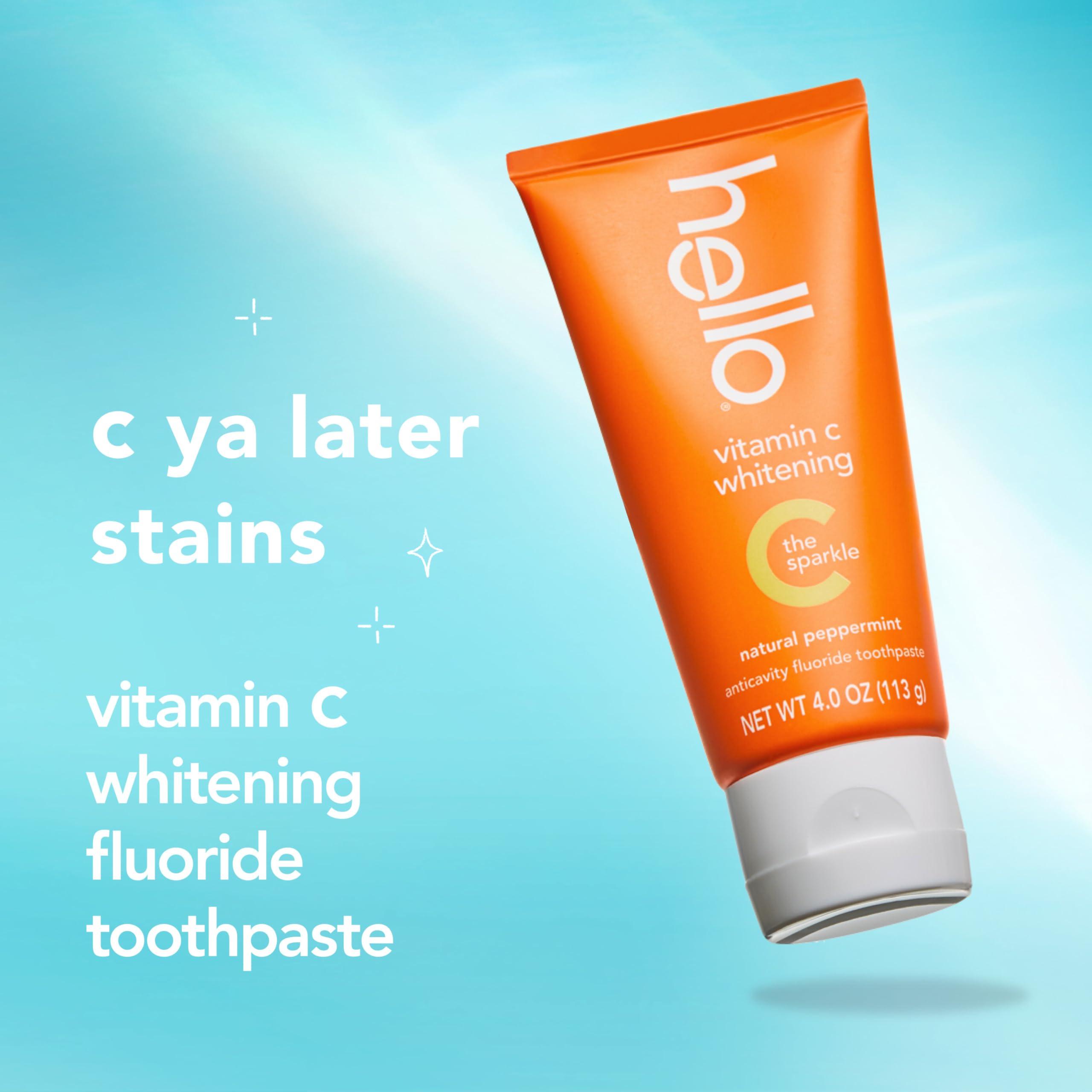 hello Vitamin C Whitening Toothpaste with Fluoride, Whitening SLS Free Toothpaste, Up to 2 Shades Whiter Teeth, No Peroxide, Safe for Everyday Use, Natural Peppermint, 4.0 Oz - Image 2