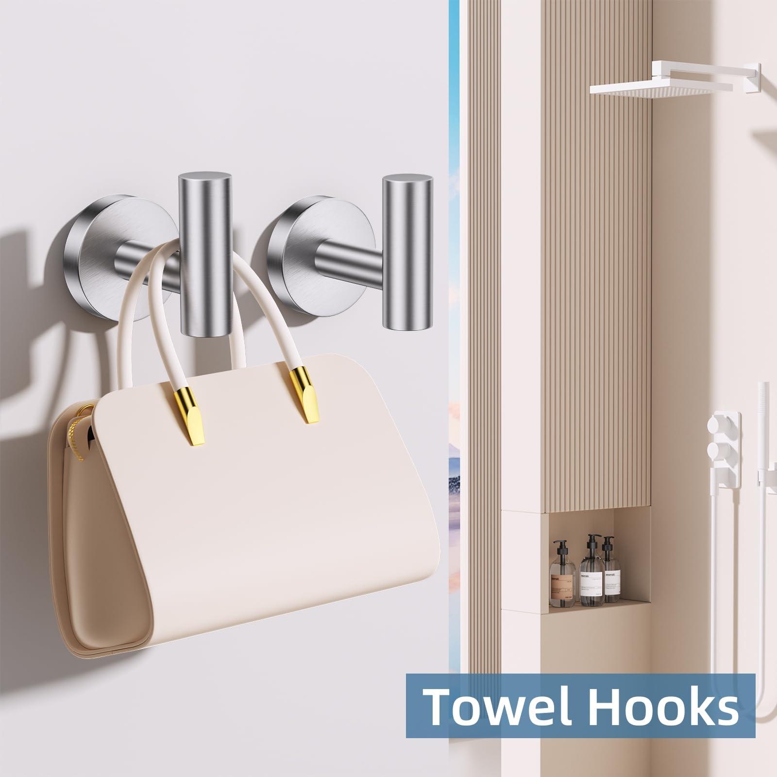 5 Pieces Brushed Nickel Round Towel Bar Set Bathroom Hardware Accessories Set Upgraded Toilet Paper Holder Towel Rail Set for Bathroom Stainless Steel Wall Mounted Bathroom Set,23.6 in - Image 6