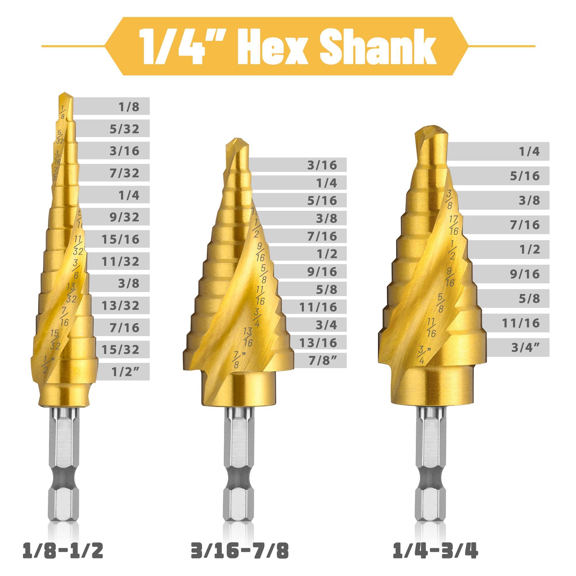IRONANT 3PCS Step Drill Bit Set, Spiral Grooved HSS Titanium Step Drill Bits for Metal, 31 Sizes Stepper Up Bits - Image 5