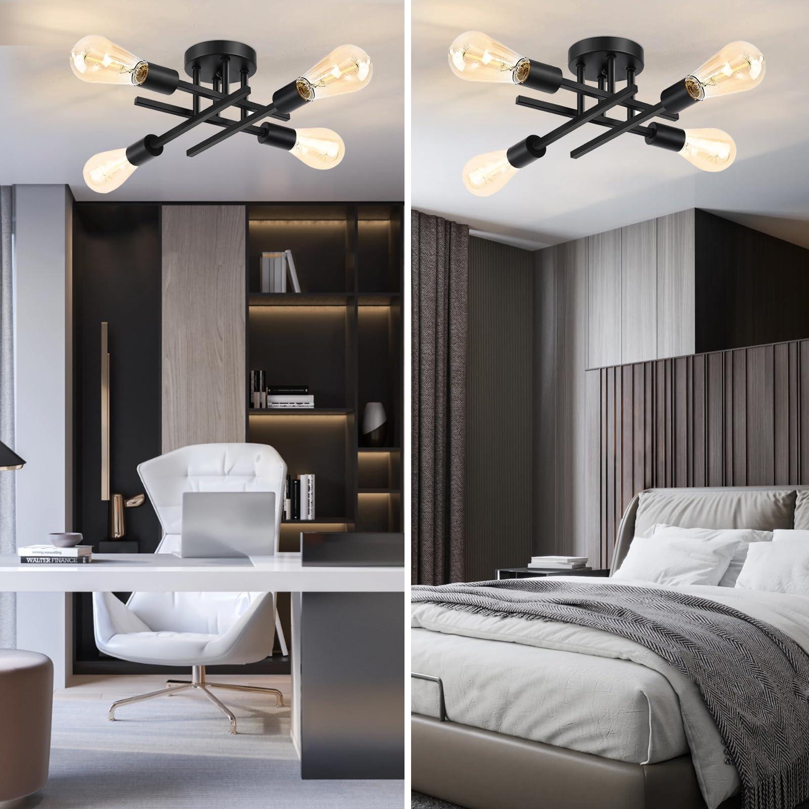 Ceiling Light, Dining Room Light Fixture with E26 Base, Semi Flush Mount Ceiling Light Fixture, Kitchen Lighting Fixtures Ceiling, 4-Light Matte Black Chandelier for Bedroom - Image 7