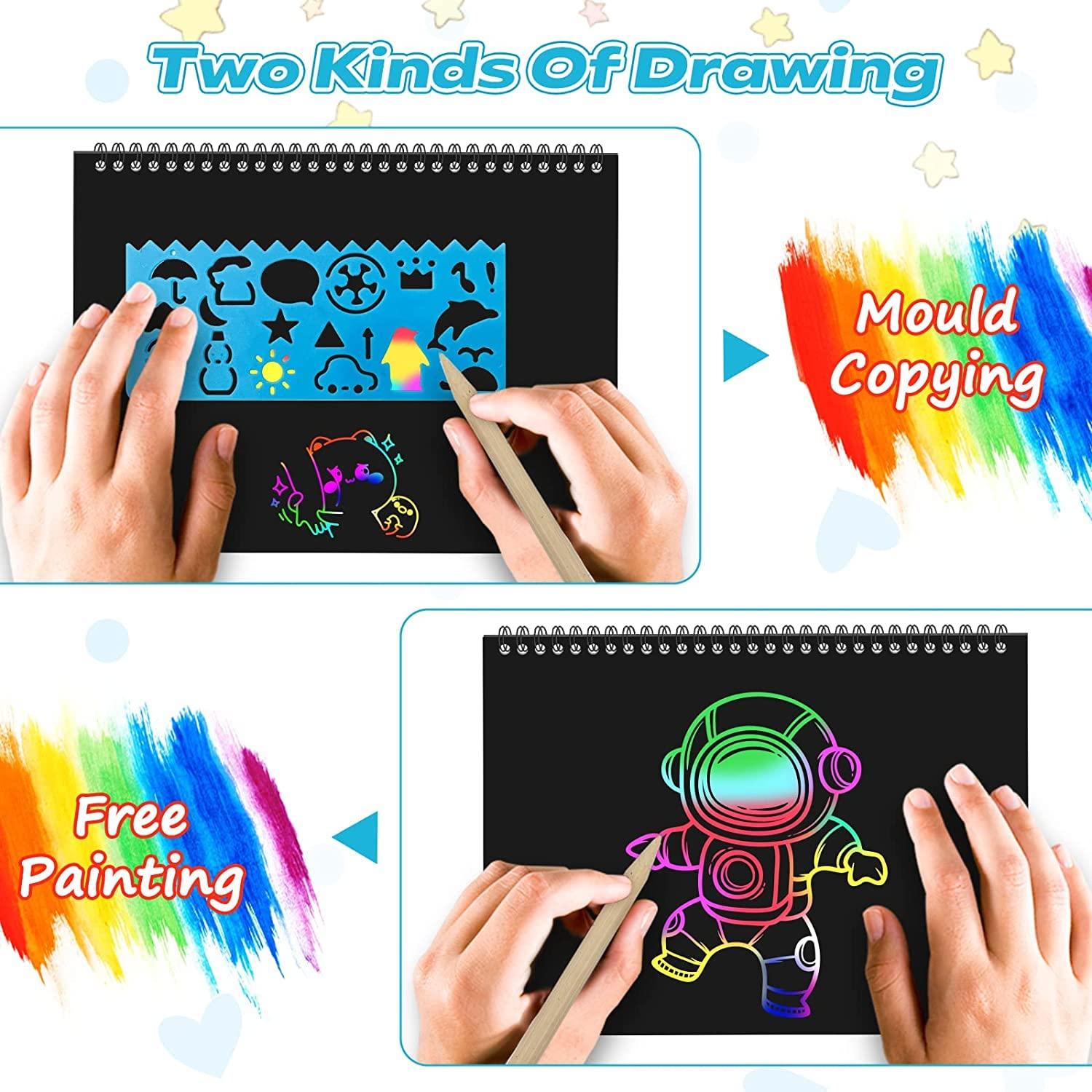 Smasiagon Scratch Paper Art Set for Kids: 2 Pack Scratch Off Arts Crafts Graduation Gifts for Kids Ages 3-12 Girls Boys Students Teens School Classroom Prizes Birthday Party Favor Games DIY Activity - Image 5