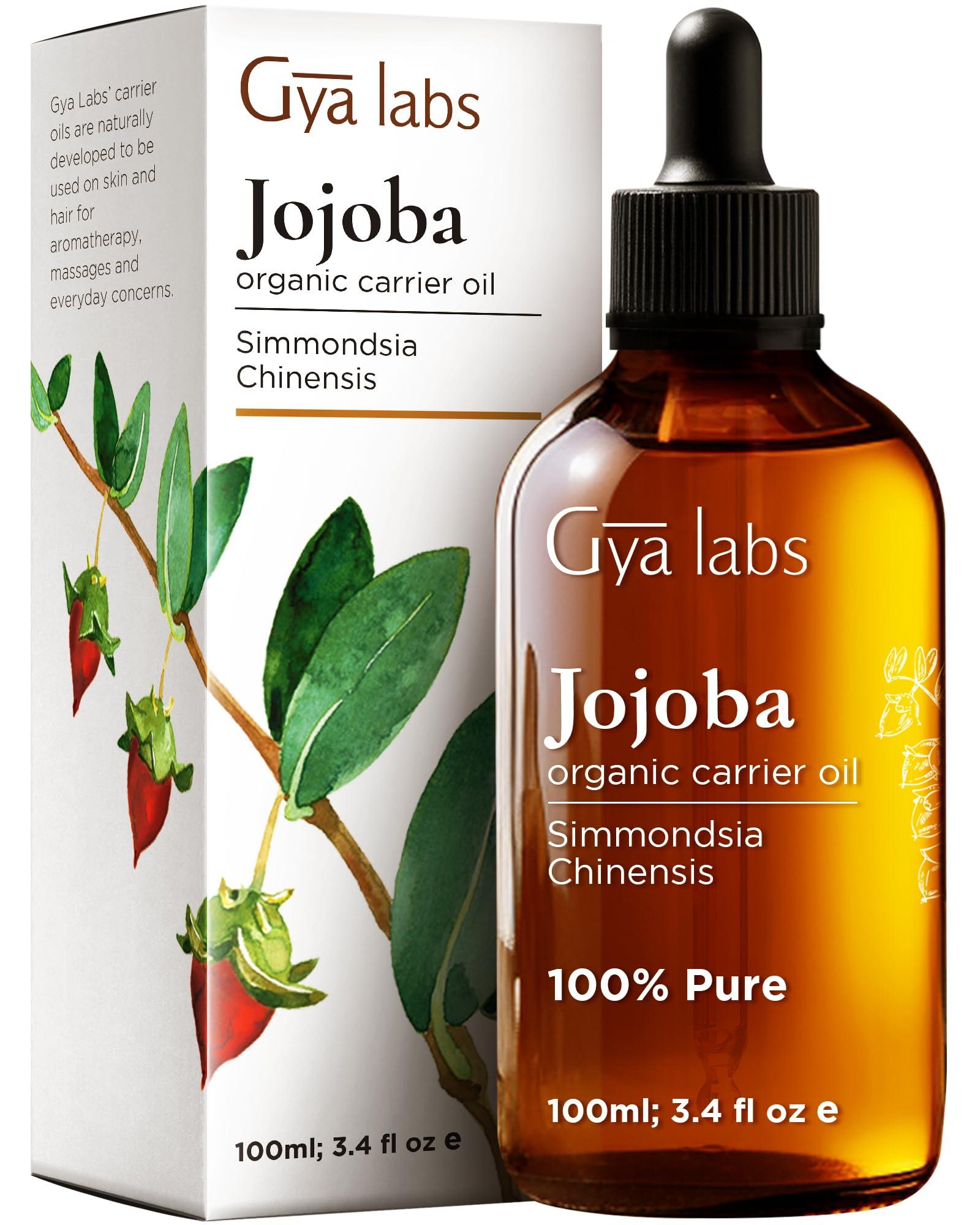 Gya Labs Organic Jojoba Oil for Hair & Skin - 100% Pure Natural Unrefined Jojoba Carrier Oil for Body, Ear Stretch, Nails, Makeup Remover & Facial Moisturizer (3.4 Fl Oz)