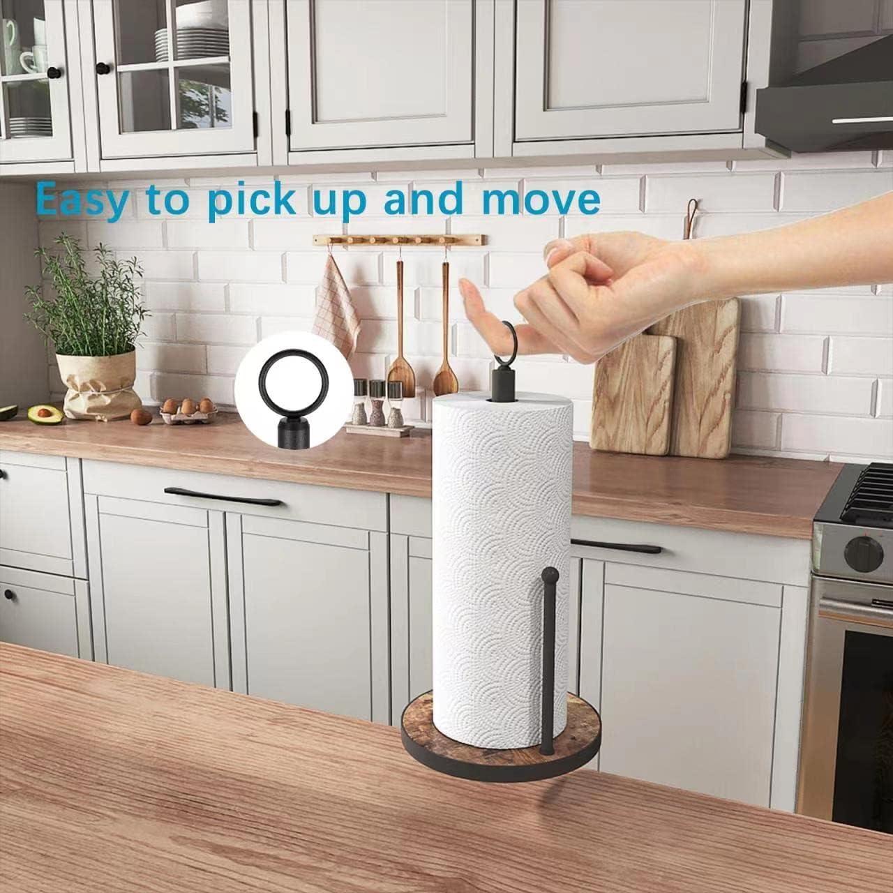 OROPY Paper Towel Holder Countertop with Heavy Duty Wood Base, Farmhouse Paper Towel Roll Stand for Kitchen Counter fits Standard and Jumbo Size Paper Towels (Brown - Easy to Tear) - Image 4