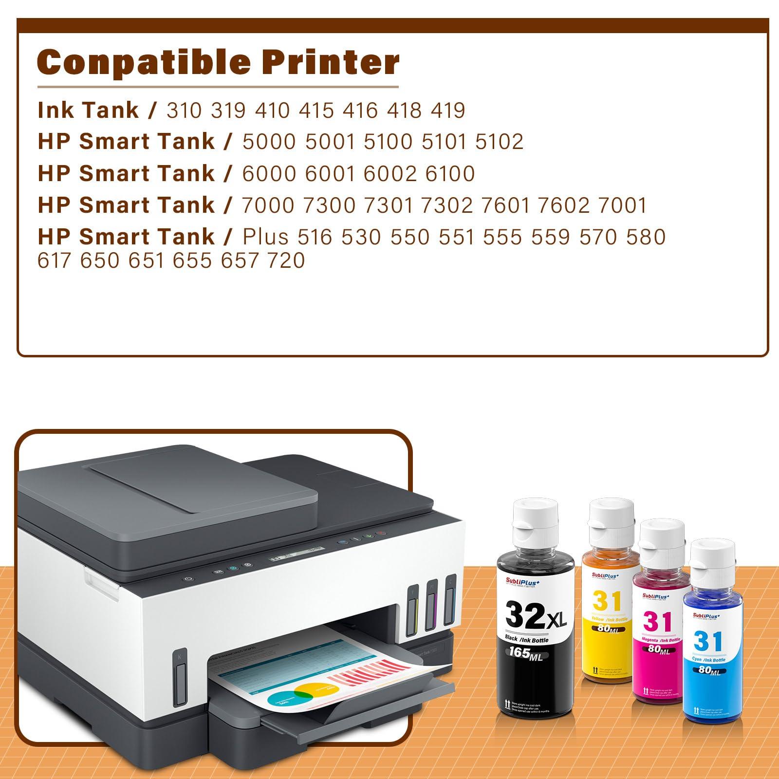 32XL Black Ink Bottle 31 Ink Bottle Set Compatible Replacement for HP Smart Tank Printer 6001 7602 7301 5100 5101 5000 5102 757 7601 755 7601 6002 7302 Ink Refill, Smart Tank Plus 651 551 Ink Refill - Image 2