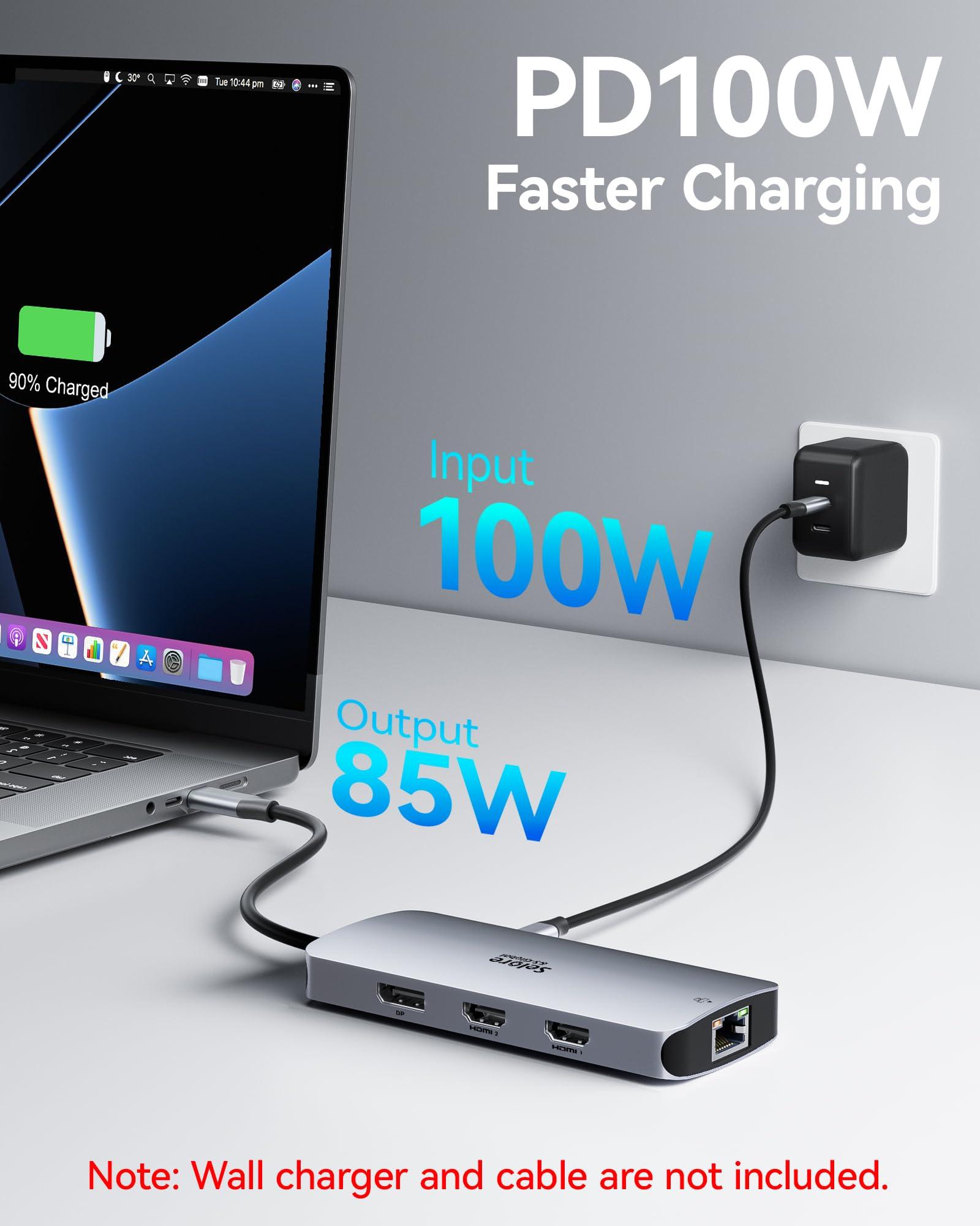 USB C Docking Station Dual Monitor, Selore Docking Station 3 Monitors Triple 4K Display with 2 HDMI, DisplayPort, 1 Gbps Ethernet, 100W PD Charging, USB 3.0 Ports Adapter for Dell, HP, Lenovo,etc - Image 6