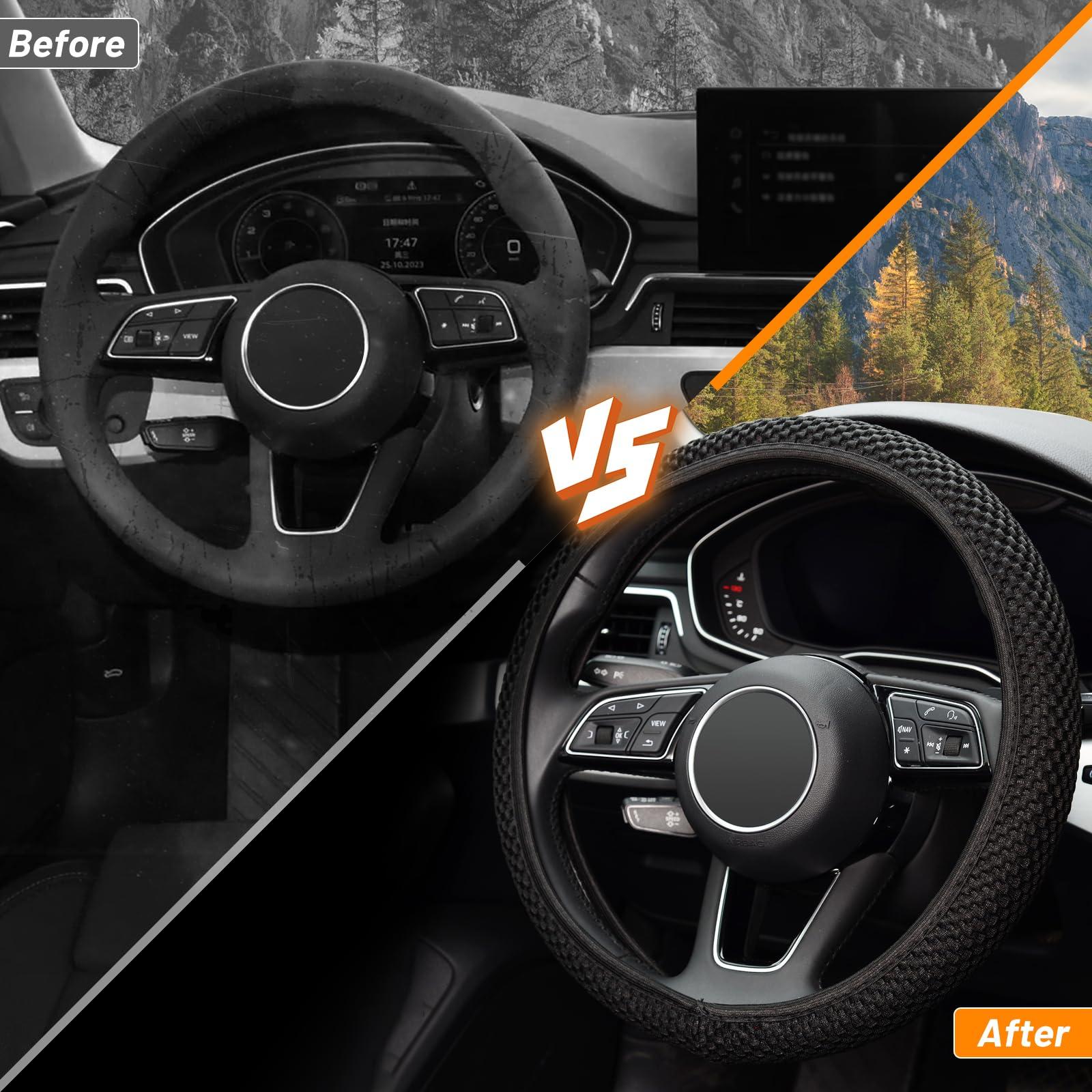 KAFEEK Elastic Stretch Steering Wheel Cover,Warm in Winter and Cool in Summer, Universal 15 inch, Microfiber Breathable Ice Silk, Anti-Slip, Odorless, Easy Carry,Black - Image 4