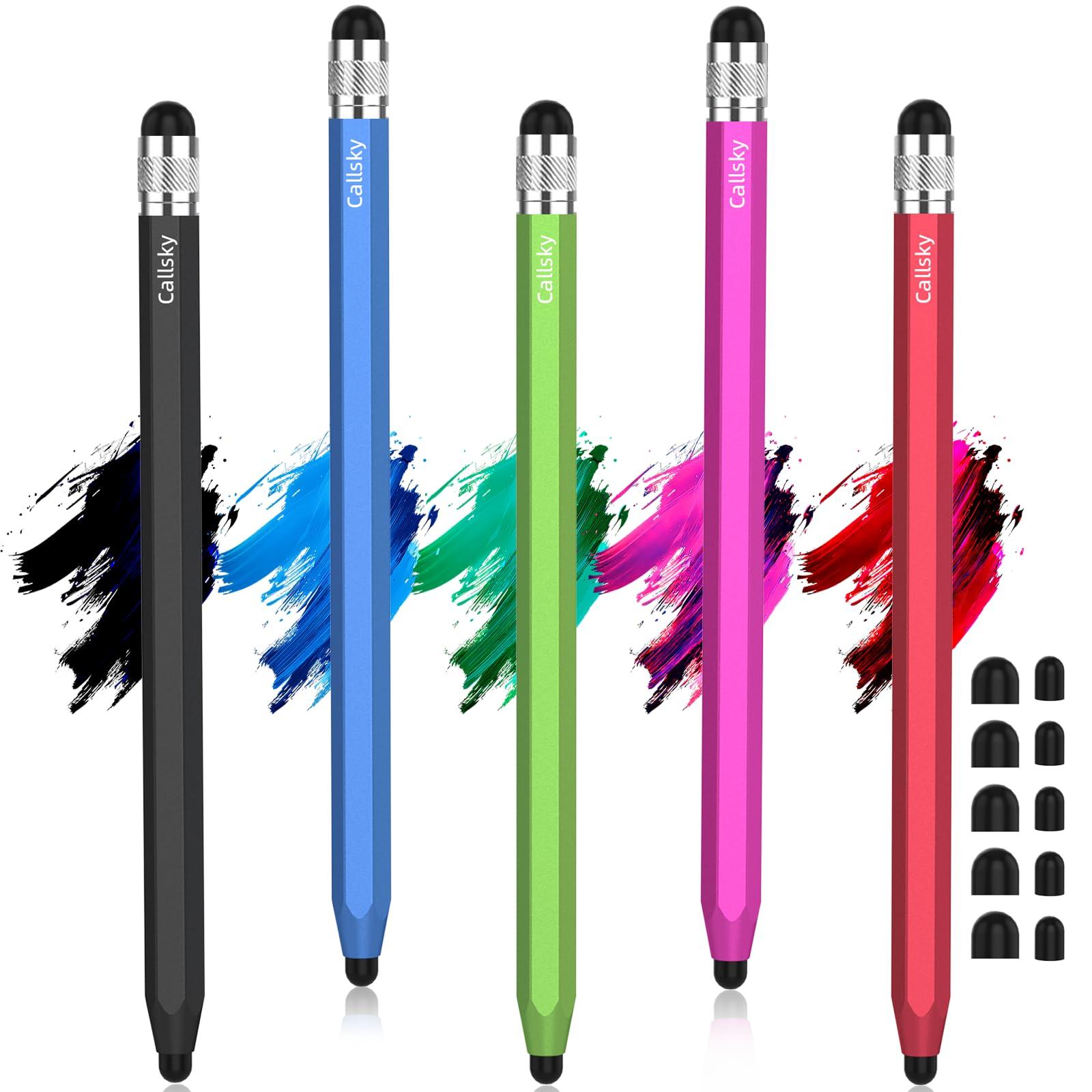 Stylus Pens for Touchscreen, 2 Size Rubber Tips Stylus Pen with Metal Hexagonal Barrel, Compatible for iPad iPhone Chromebook and Android Tablets, Suit for All Touch Screen Devices 5 Pcs 10 Tips