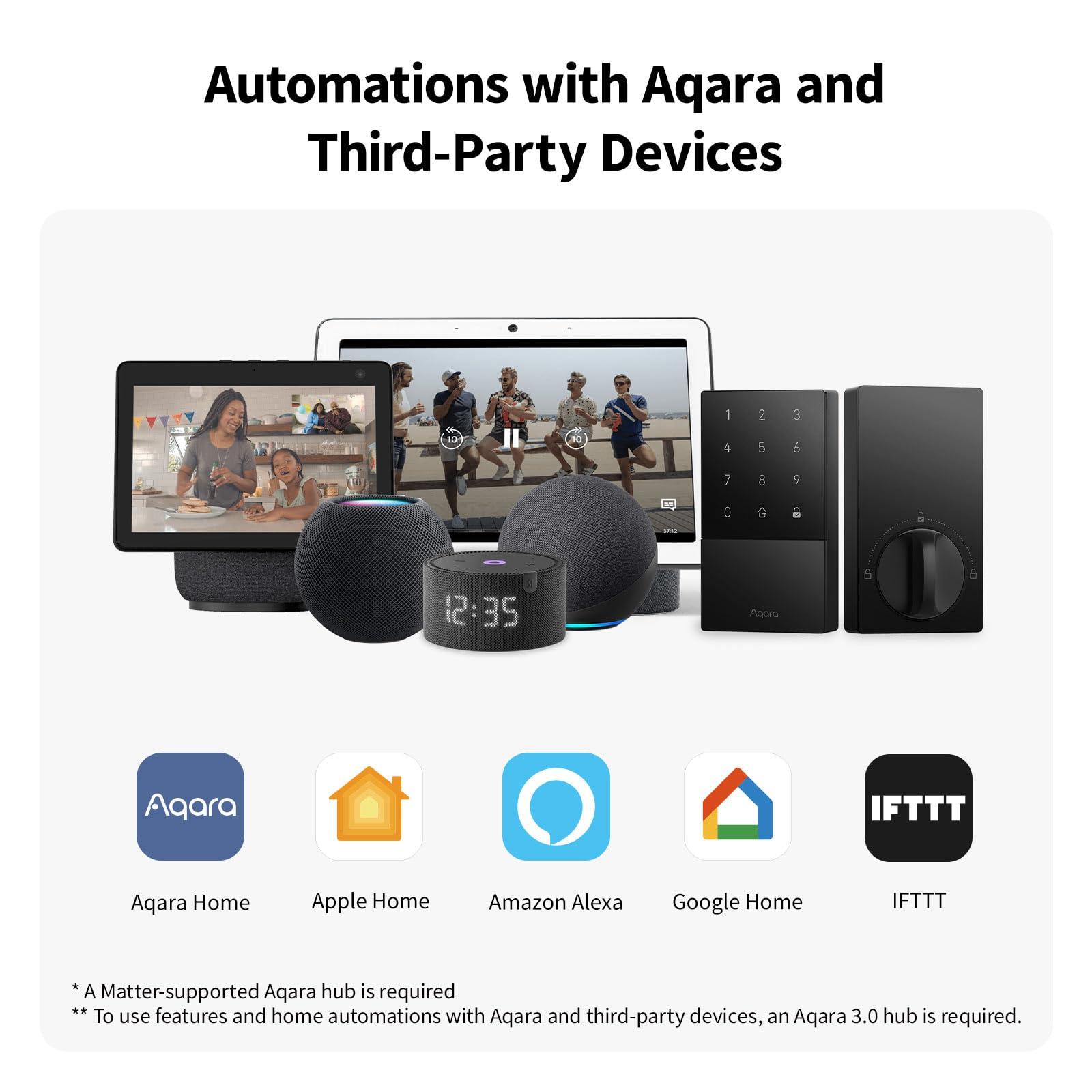 Aqara Smart Lock U50, Keyless Entry Door Lock with Apple Home Key, Bluetooth Deadbolt Lock, App Remote Control, Supports Apple HomeKit, Matter, Google Home, Alexa, IFTTT, Black - Image 3