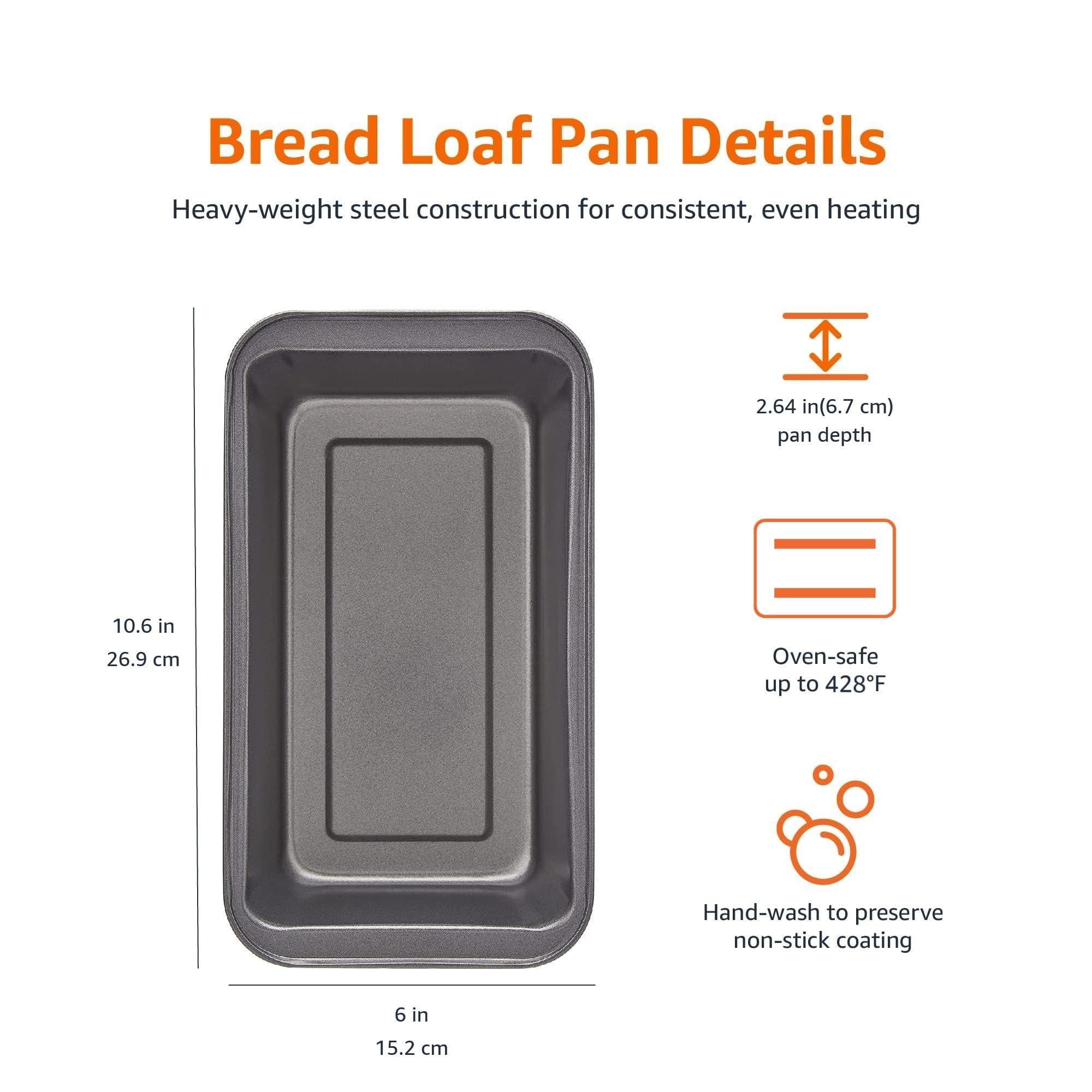 Amazon Basics Rectangular Baking Bread Loaf Pan, 9.5 x 5 Inch, Set of 2, Gray - Image 3