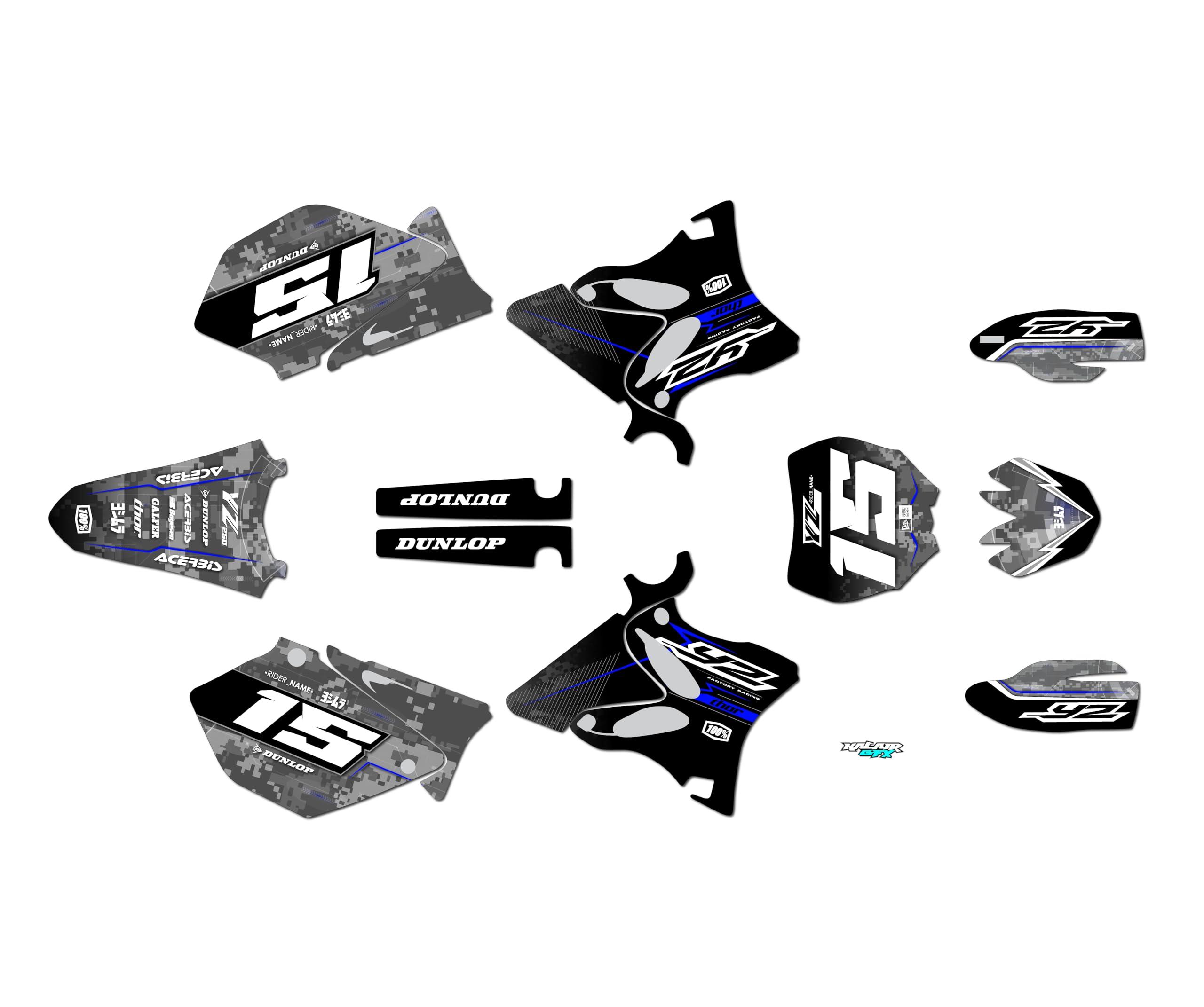 Kalair GFX Graphics Kit for Yamaha YZ 250 (2008-2014) Cyberware Series Blue 21 Mil - Dirt bike Custom Racing Graphics Decals Stickers Kit, no-plastics