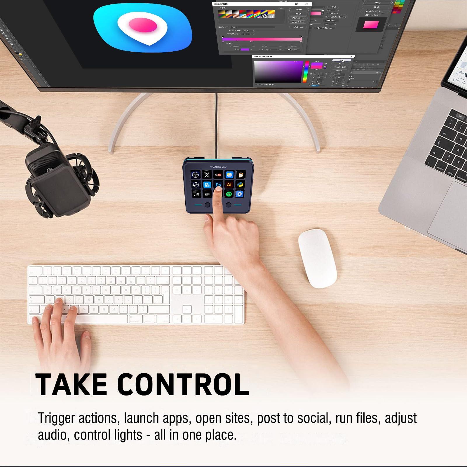 VSDINSIDE Macro Keypad, Stream Controller Deck Gaming Streaming Shortcut Keyboard, 18 Programmable Keys Customizable Visual AI Pad USB Soundboard for OBS, YouTube, Desk Office Setup, Laptop, PC, Mac - Image 5