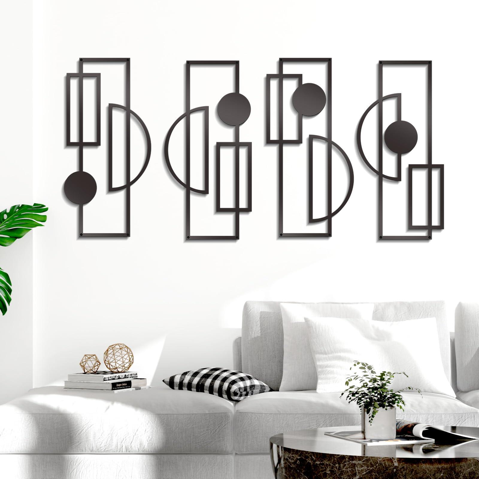 Zzbakress 4 Pcs Large Black Wall Decor Abstract Metal Wall Art Minimalist Geometric Wall Decor for Living Room Modern Single Line Art Wall Decoration for Bedroom Study Bathroom Kitchen (Unique, 4)