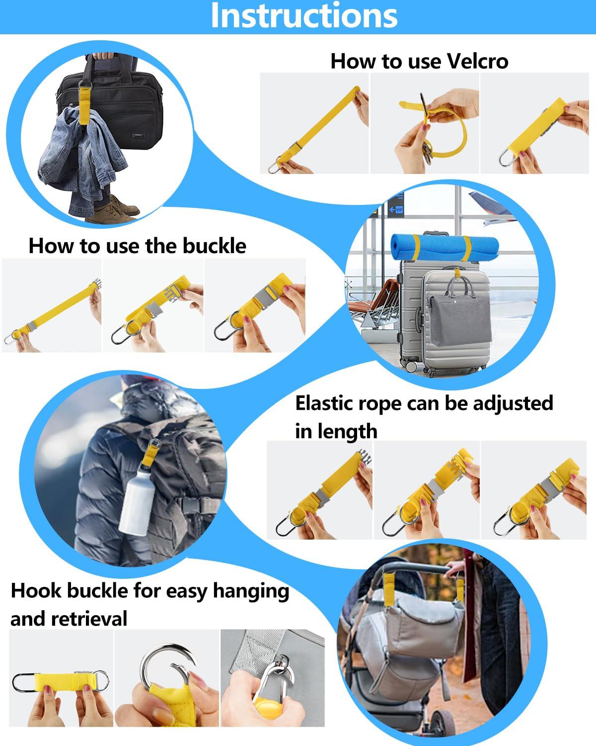 ZINMARK Luggage Straps for Suitcases, Add a Bag Luggage Strap Jacket Gripper Luggage Connector, Adjustable Luggage Hook Baggage Suitcase Belts Travel Accessories for Carry Your Extra Bags, Yellow - Image 3