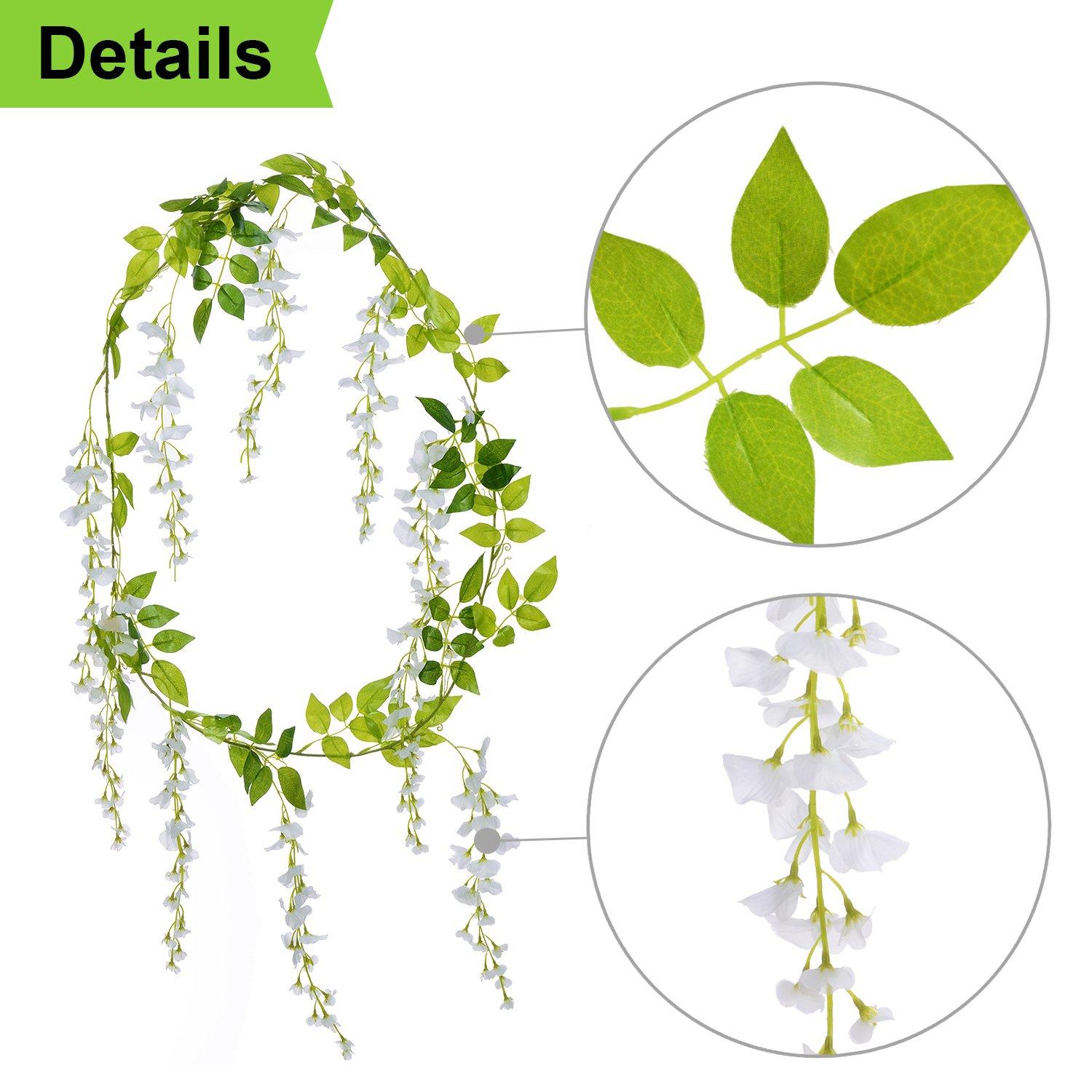 Lvydec Wisteria Artificial Flowers Garland, 4Pcs Total 28.8ft White Artificial Wisteria Vine Silk Hanging Flower for Home Garden Outdoor Ceremony Wedding Arch Floral Decor - Image 6