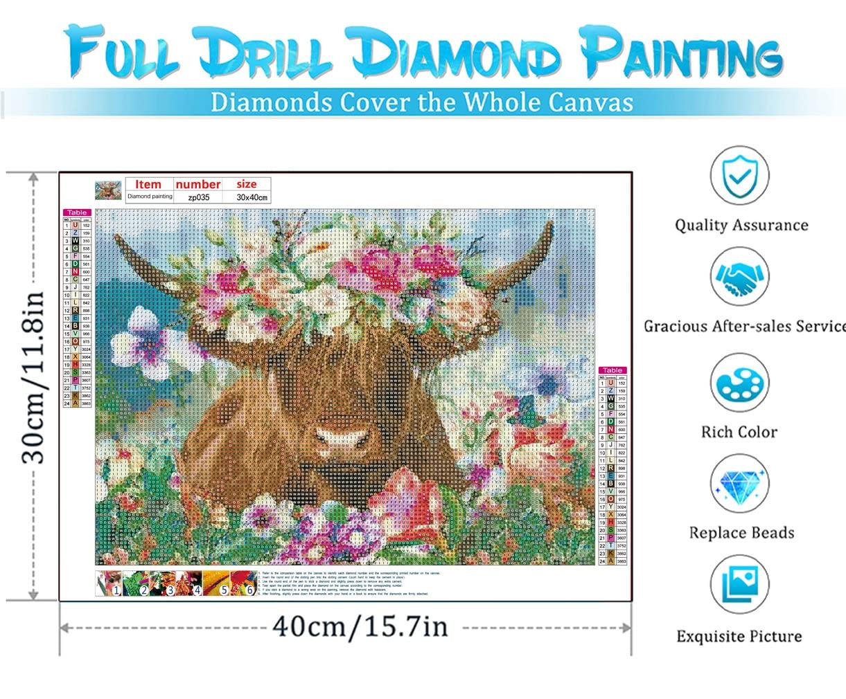 Diamond Painting Kits for Adults - Diamond Art Kits for Kids Beginner DIY 5D Full Drill Crystal Rhinestone Arts and Crafts - Gem Art Painting with Diamonds Dots Home Wall Decor Cow 11.8x15.7inch - Image 2