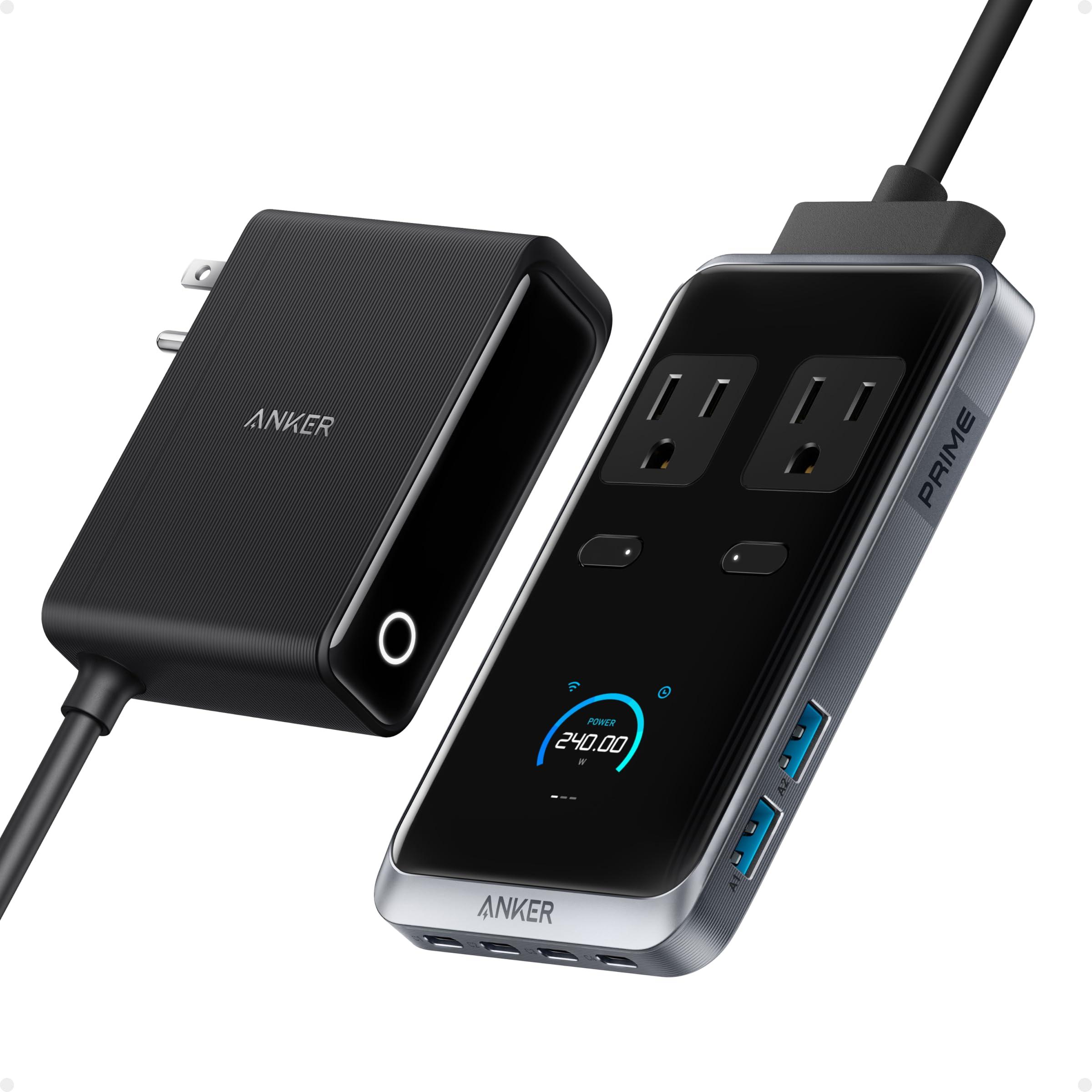 Anker Prime Charging Station, 240W 8-in-1 USB-C Power Strip, 5 ft Detachable Extension Cord, 2 AC, 4 USB-C, 2 USB-A, Works with iPhone 16/15,Desktop Accessory for MacBook,Home,Office (Not for Travel)