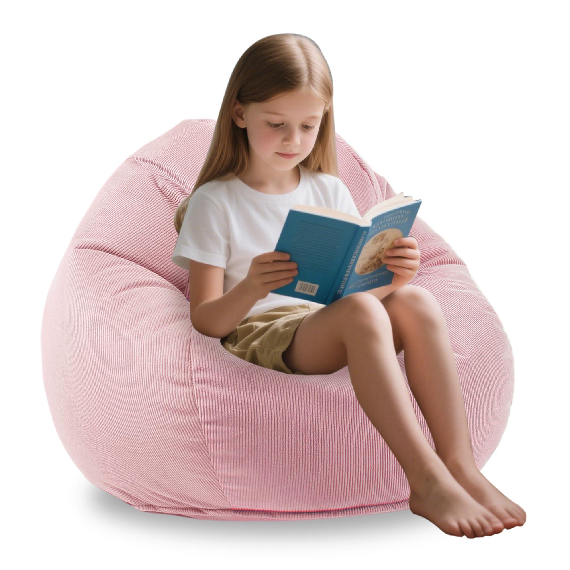LPMOERA Bean Bag Chairs for Kids/Teens with Memory Foam Filling BeanBag with Handle Ultra Soft BeanBag Chair for Living Room Bedroom College Dorm Reading Chair Pink