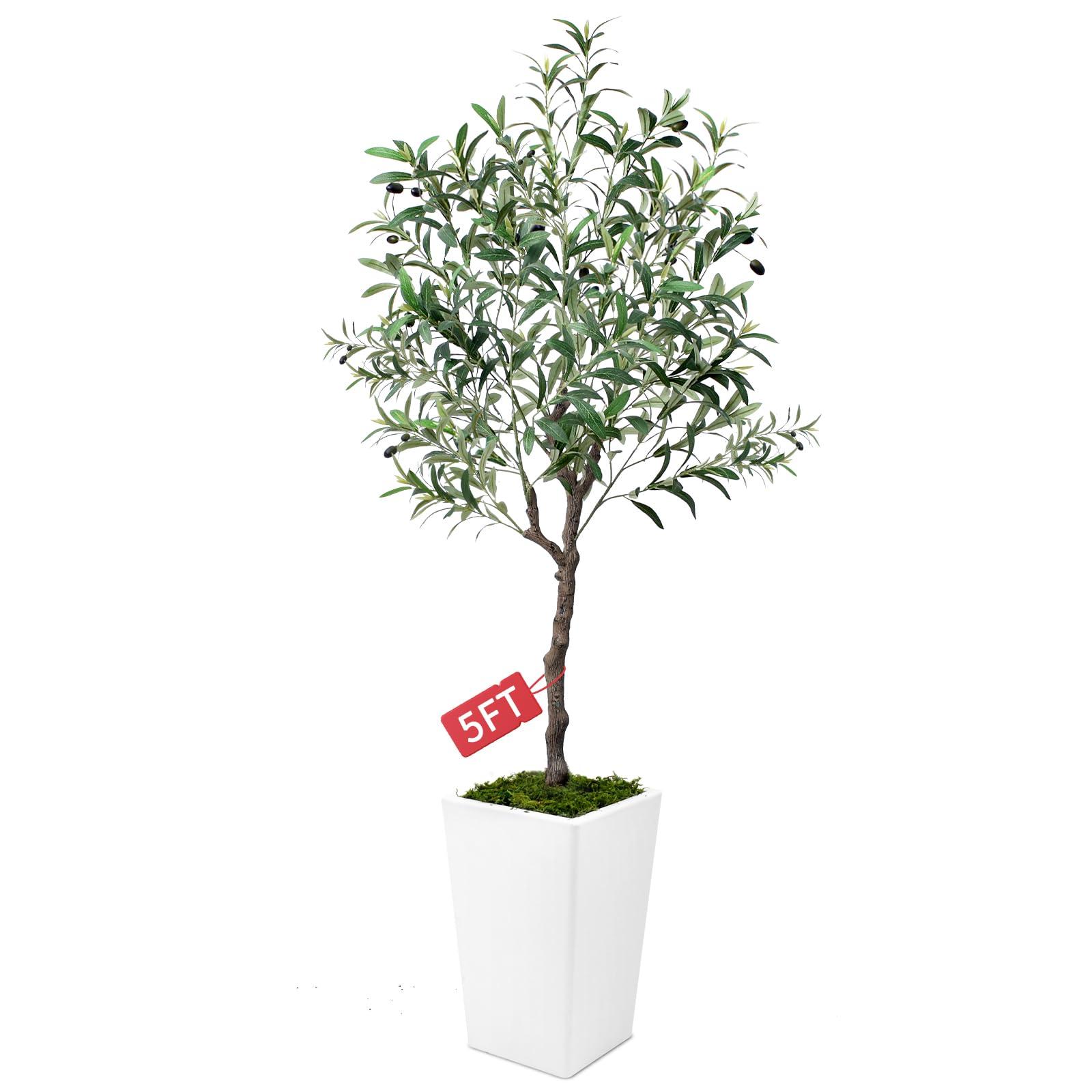 Olive Trees Artificial Indoor 5ft, Tall Faux Silk Plant with Pot, Realistic Leaves and Natural Wood Trunk Fake Trees with Lifelike Fruits for Home Office Decor Bedroom Livingroom Entryway Housewarming - Image 9