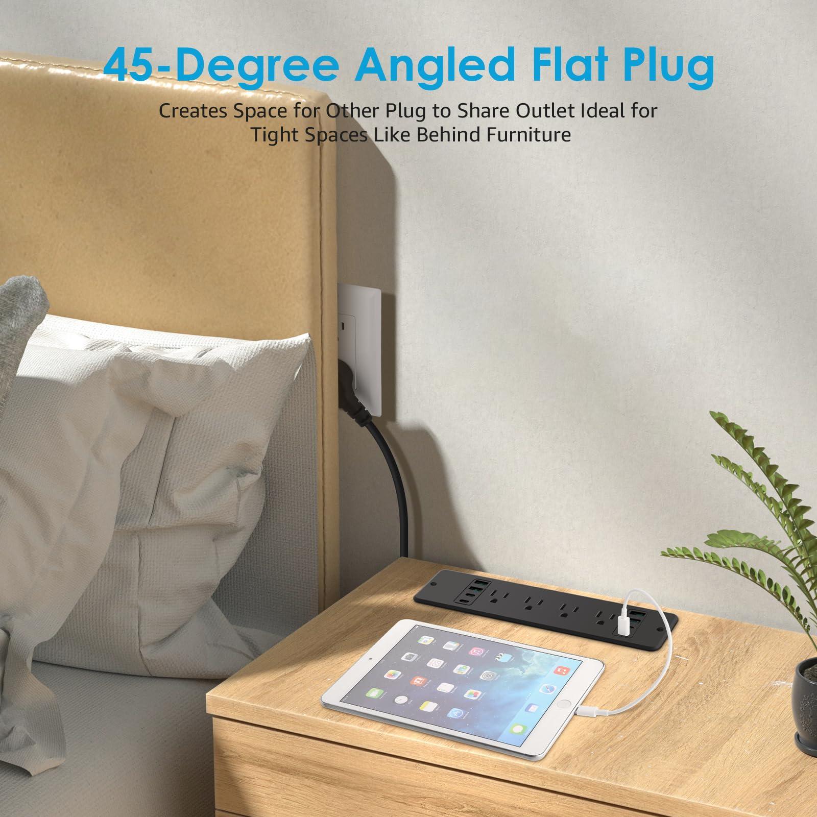 HHSOET 16 in 1 Recessed Power Strip Flat Plug, 45W Fast Charging Furniture Outlet with USB, Conference Recessed Surge Protection with 8 AC Plugs, 4 USB Ports 4 USB-C, 10ft Power Cord.(Black) - Image 7