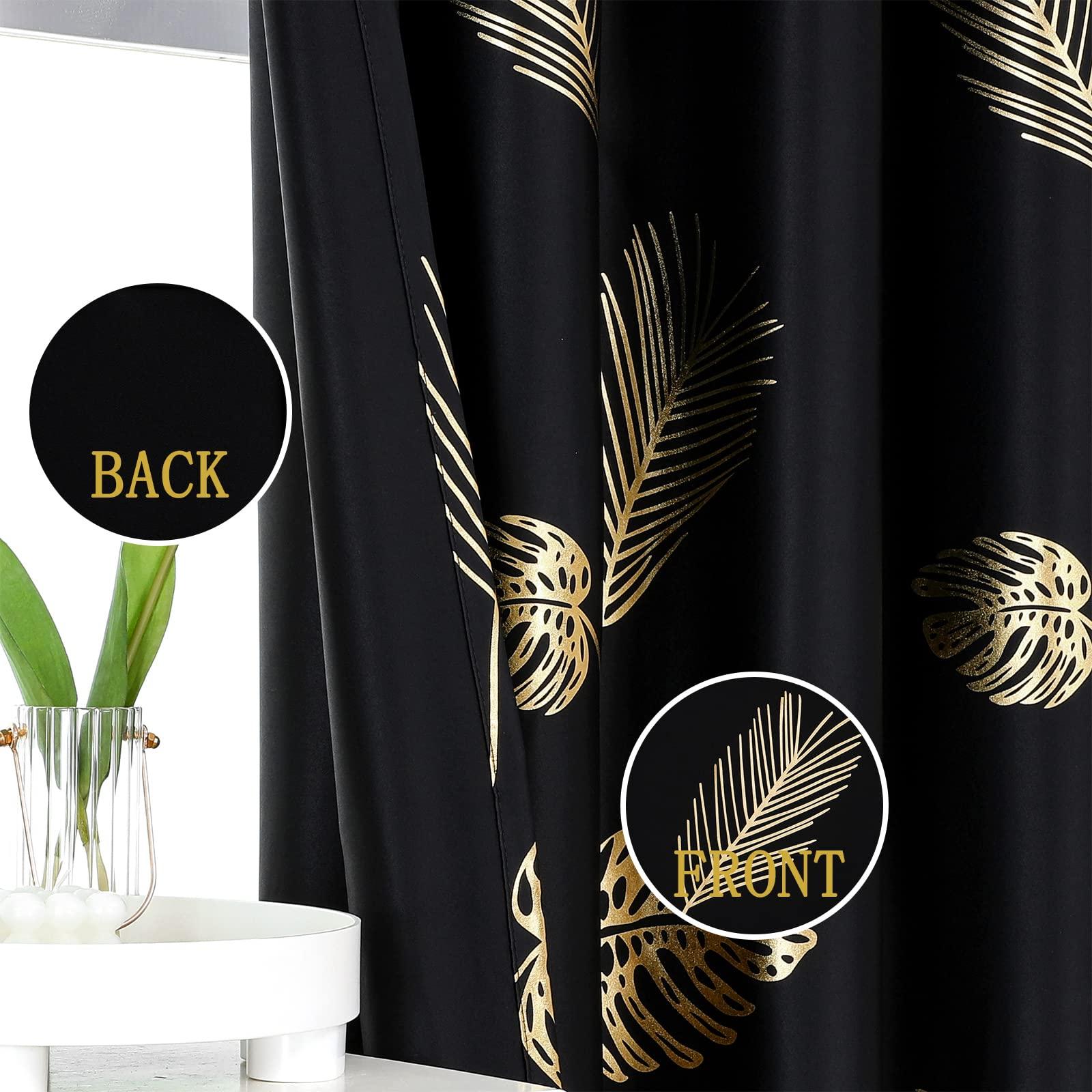 Estelar Textiler Black Blackout Curtains for Bedroom 84 Inches Long, Room Darkening Grommet Thermal Insulated Curtains for Living Room, Light Blocking Drapes with Gold Print Design,52Wx84L,2 Panels - Image 3