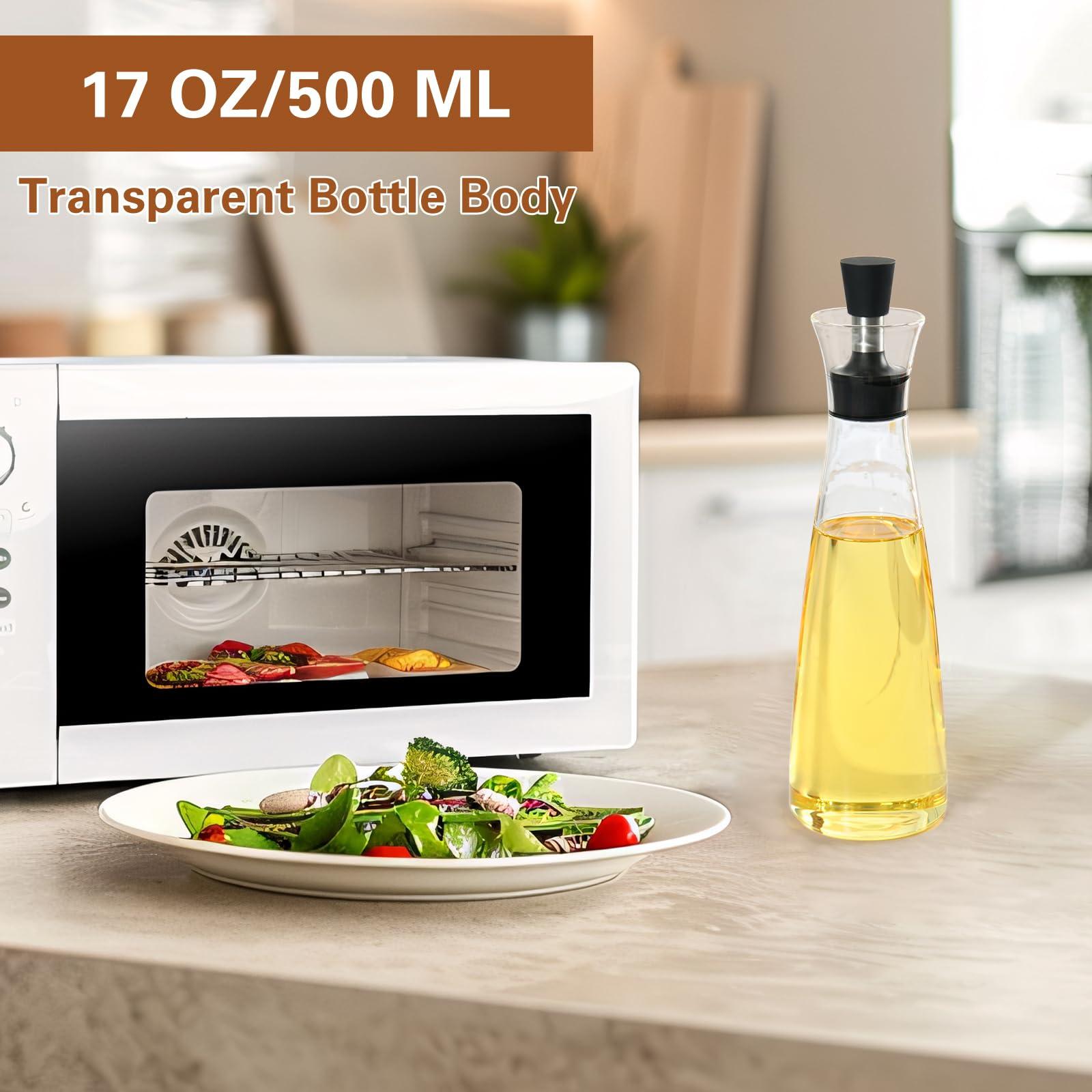 Qaskwaer Olive Oil Dispenser Bottle, Cooking Oil Dispenser for Kitchen with Stainless Steel Pourers, 17oz/350 ml, 1PACK, Glass - Image 2