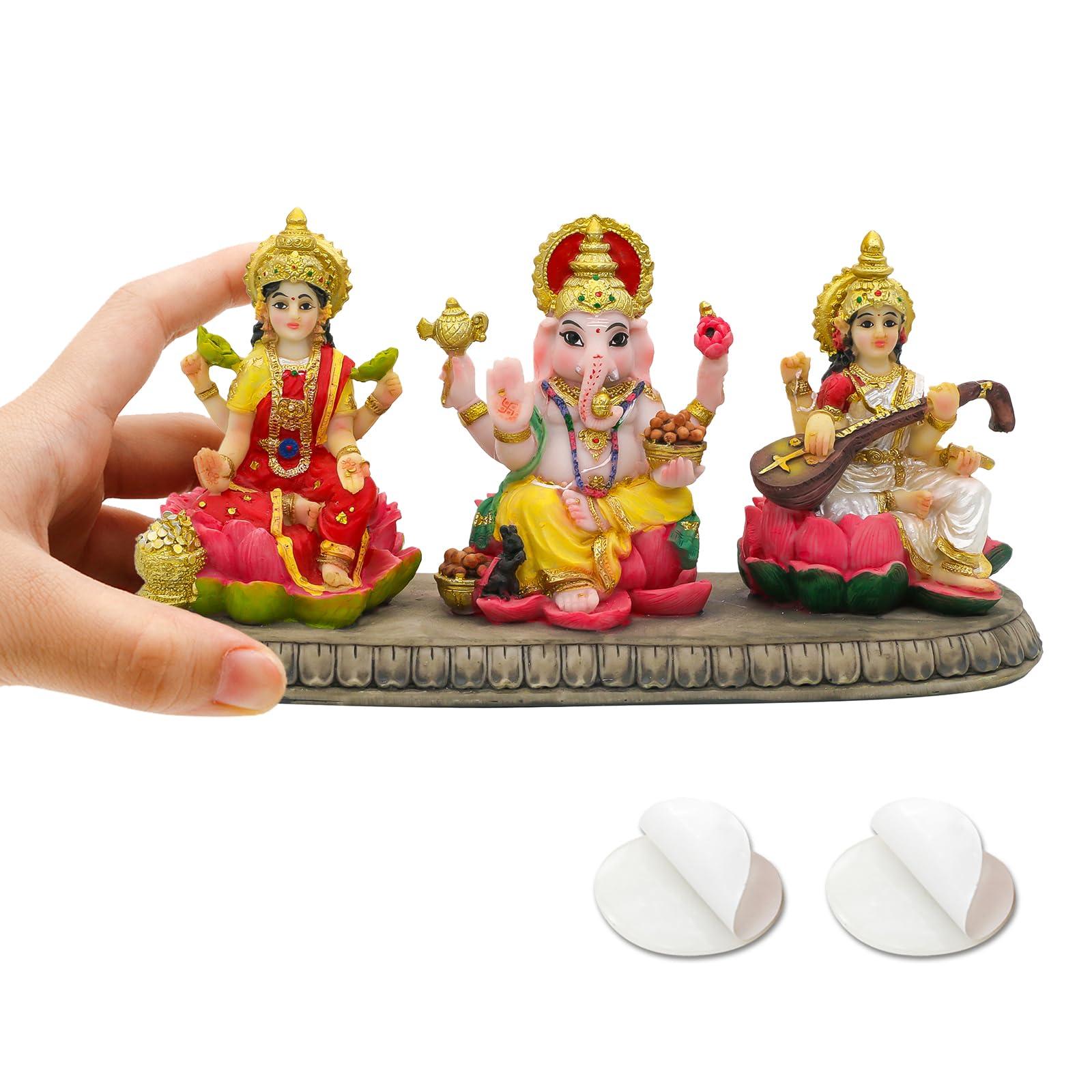 BangBangDa Hindu Ganesh Lakshmi Saraswati Statue - 3.9”H Indian God Lakshmi Ganesha Saraswati Idol Figurine Hindu Diwali Gifts Diwali Decoration Home Office Mandir Temple Pooja Item