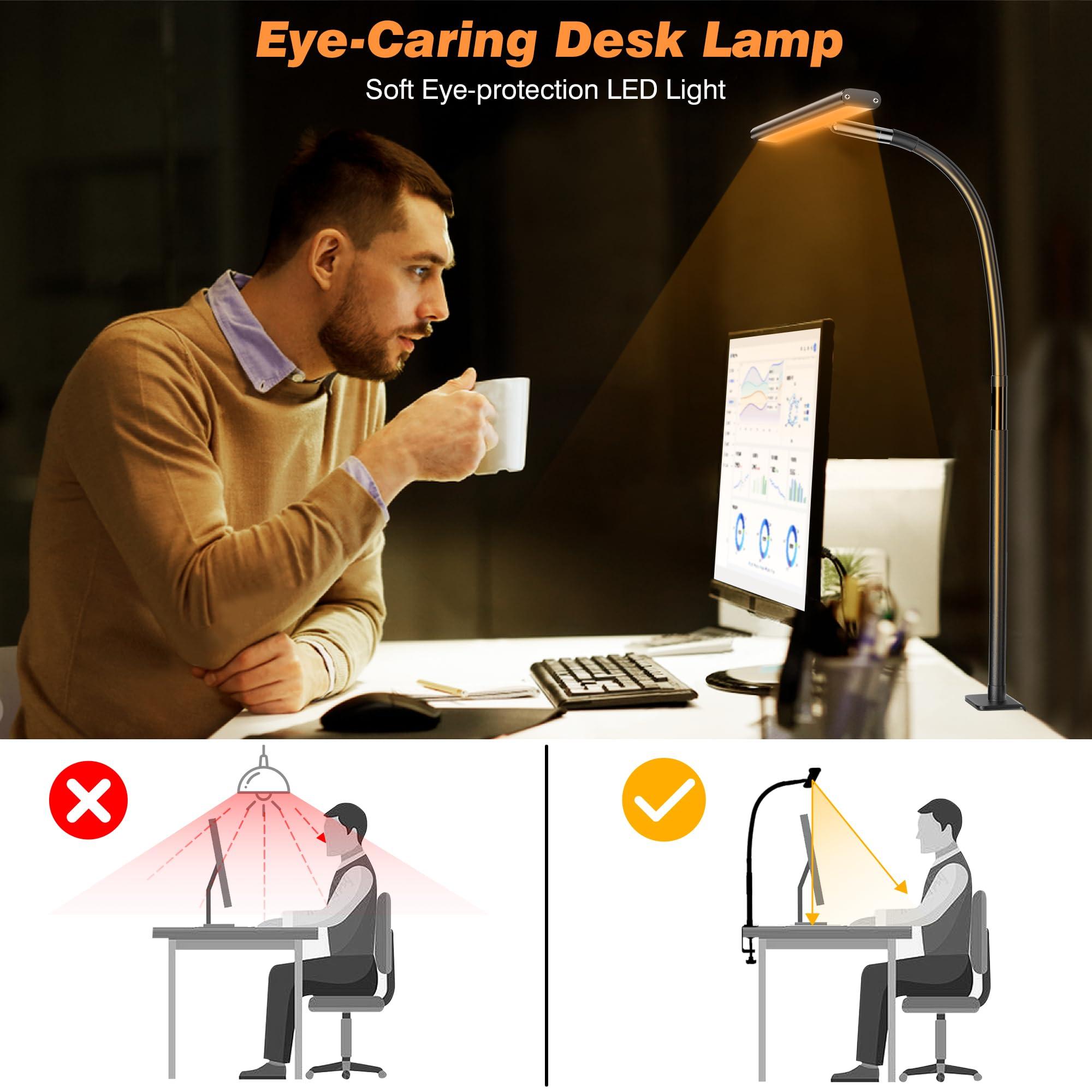 Airlonv LED Desk Lamp for Office Home, Eye-Caring Desk Light with Stepless Dimming Adjustable Flexible Gooseneck, 10W USB Adapter Desk Lamp with Clamp for Reading, Study, Workbench (Black) - Image 6