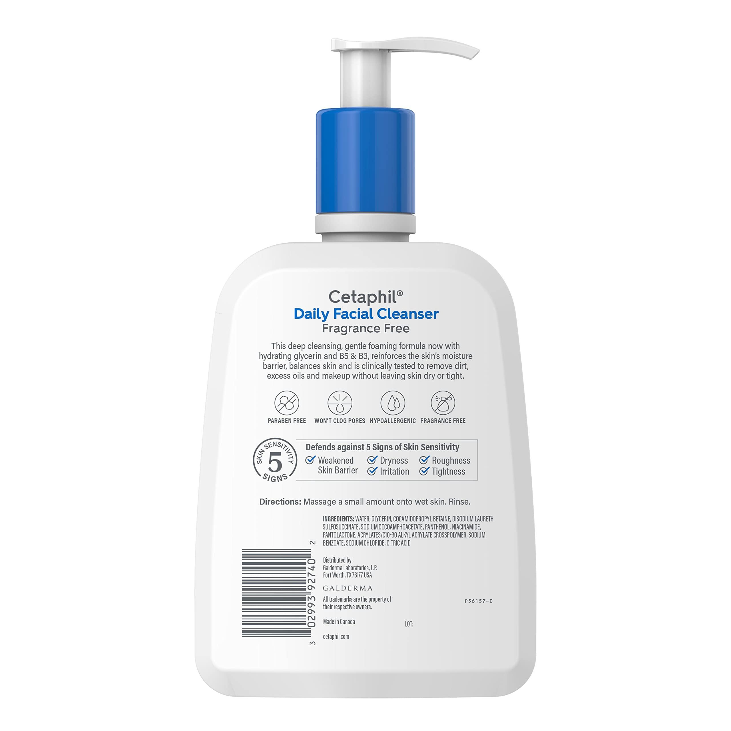 Cetaphil Face Wash, Daily Facial Cleanser for Sensitive, Combination to Oily Skin, 16 Oz, Fragrance Free, Gentle Foaming, Soap Free, Hypoallergenic - Image 2