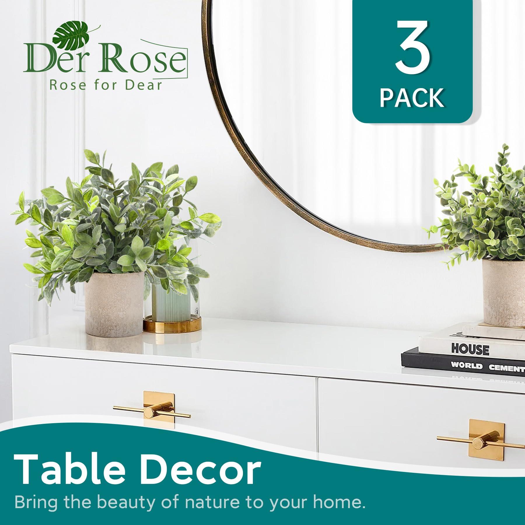 Der Rose 3 Pack Mini Potted Fake Plants Artificial Plastic Eucalyptus Plants Topiaries for Home Office Desk Farmhouse Room Bathroom Decor - Image 5
