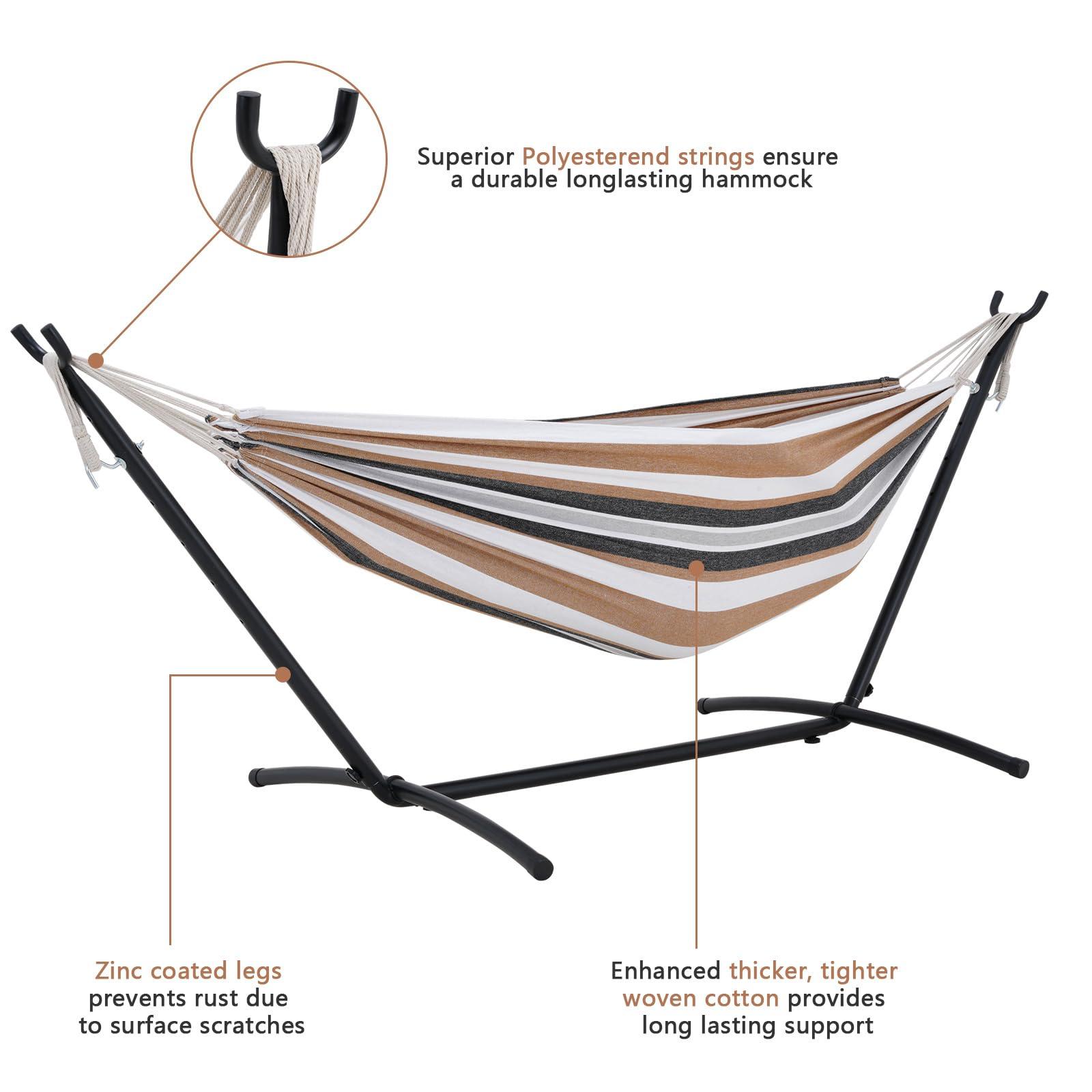 EVLIQUIL Double Hammock with Stand Included 450lb Capacity Space Saving Steel Stand,Premium Carry Bag Included,Suit for Outside,Indoor,Yard,Camping(Coffee). - Image 5