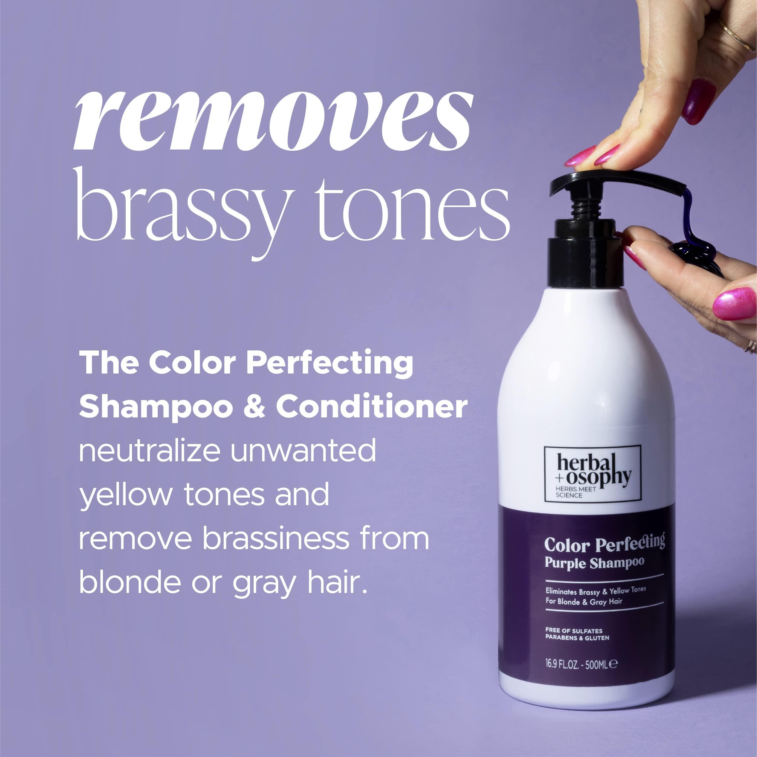 Herbalosophy Purple Shampoo & Conditioner Set for Blonde Gray Hair, Eliminates Brassy and Yellow Tones, Infused with Cocos Nucifera Oil, Free of Sulfate, Parabens and Gluten, 2 x 16.9 Fl Oz - Image 4